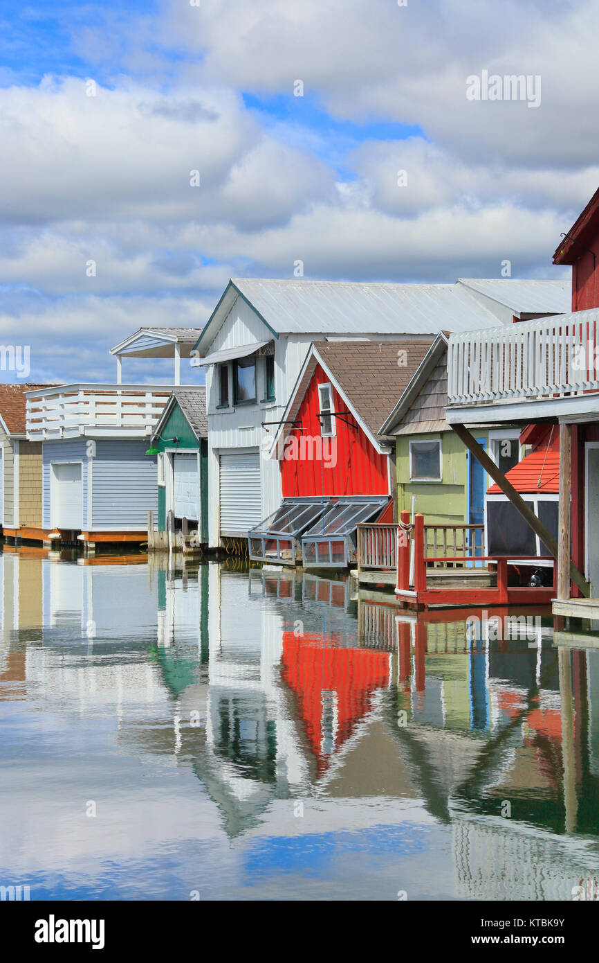 Boathouses Canandaigua, Canandaigua Lake City Pier, Canandaigua, New York, Stati Uniti d'America Foto Stock