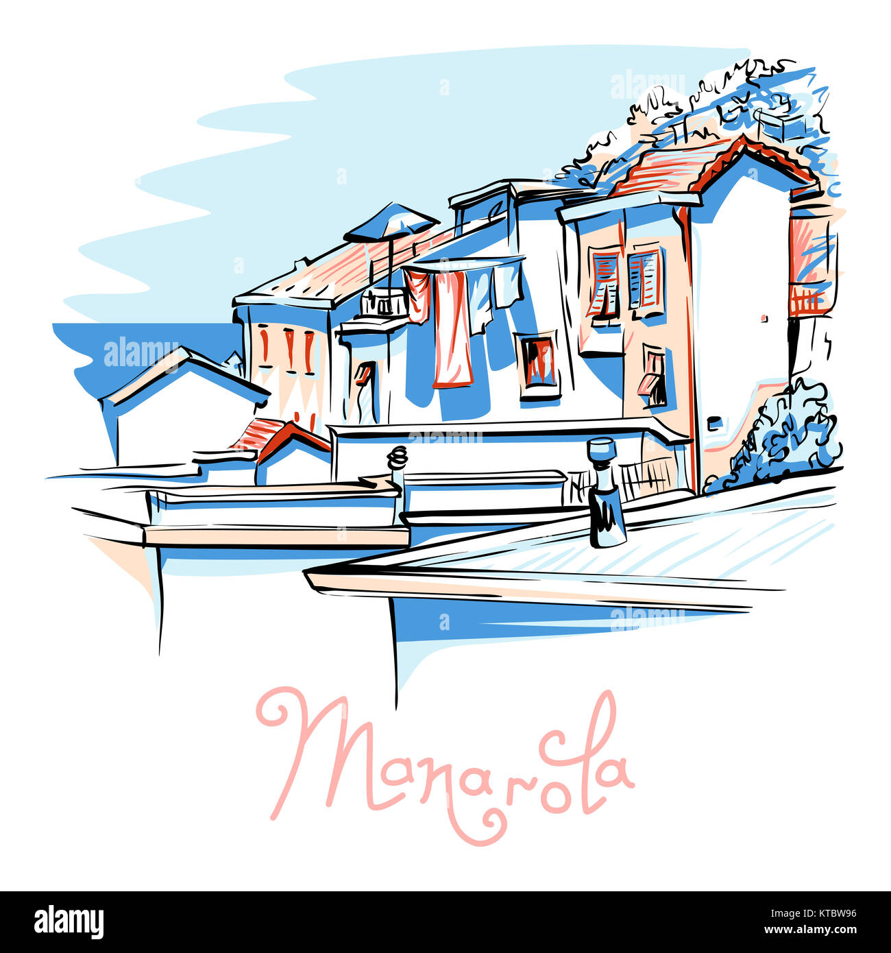 Vettore case colorate a Manarola, Liguria, Italia Foto Stock