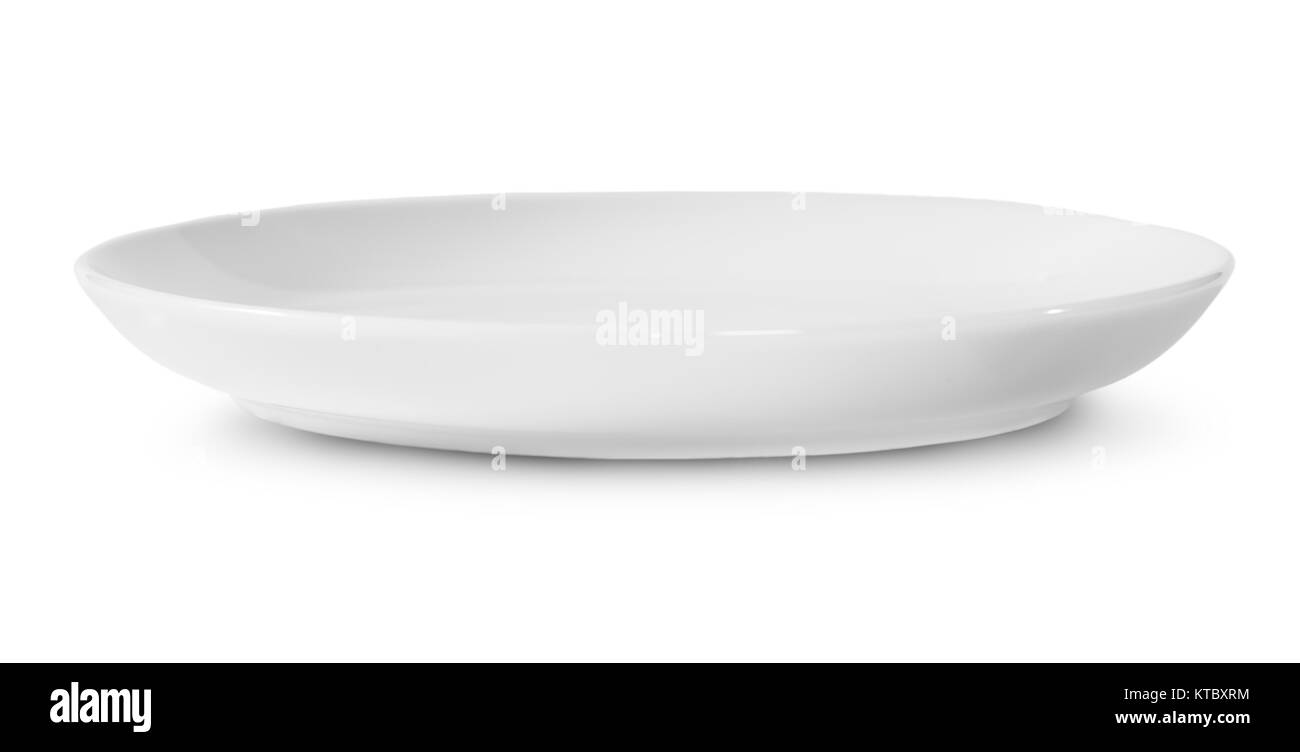 Un isolato di colore bianco porcellana piattello ruotato Foto Stock
