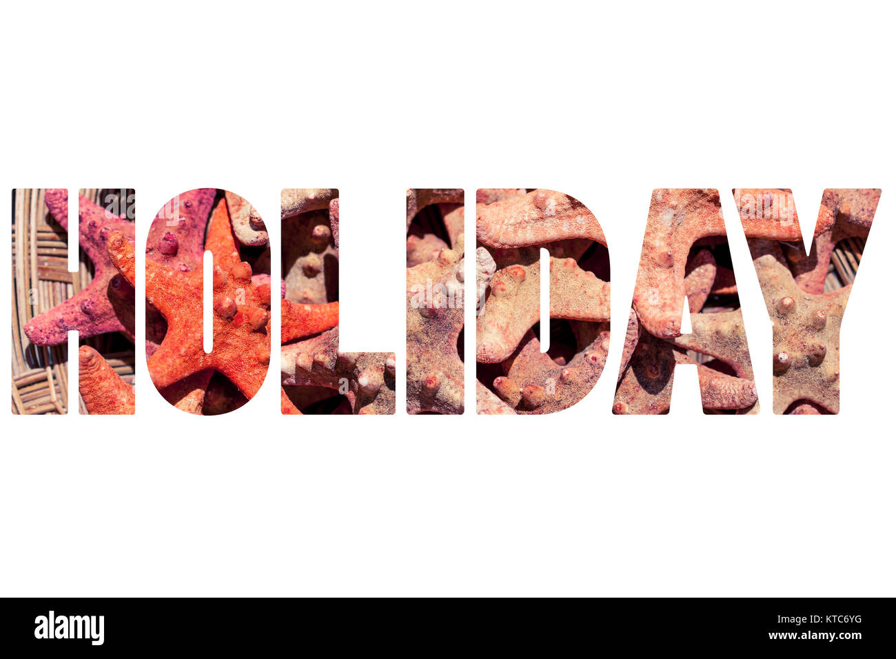 Parola vacanza al di sopra delle stelle marine. Foto Stock