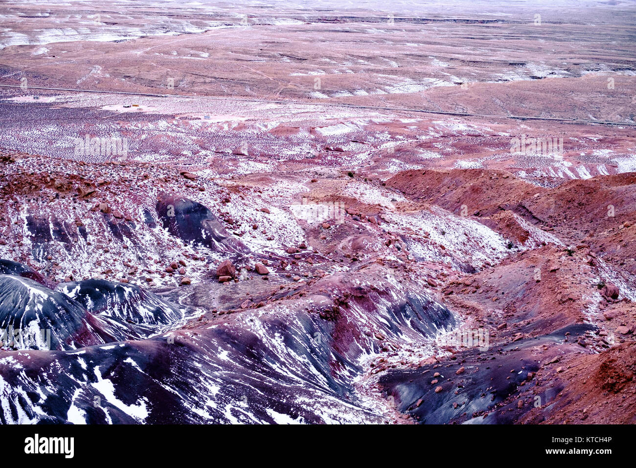 Neve sulla terra nel deserto dell'Arizona terra tra molla di amaro e pagina Foto Stock
