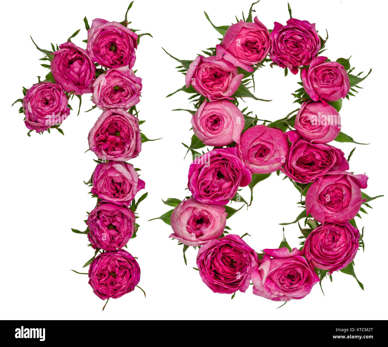 Numero arabo 18, diciotto, dal rosso dei fiori di rosa, isolato su sfondo  bianco Foto stock - Alamy