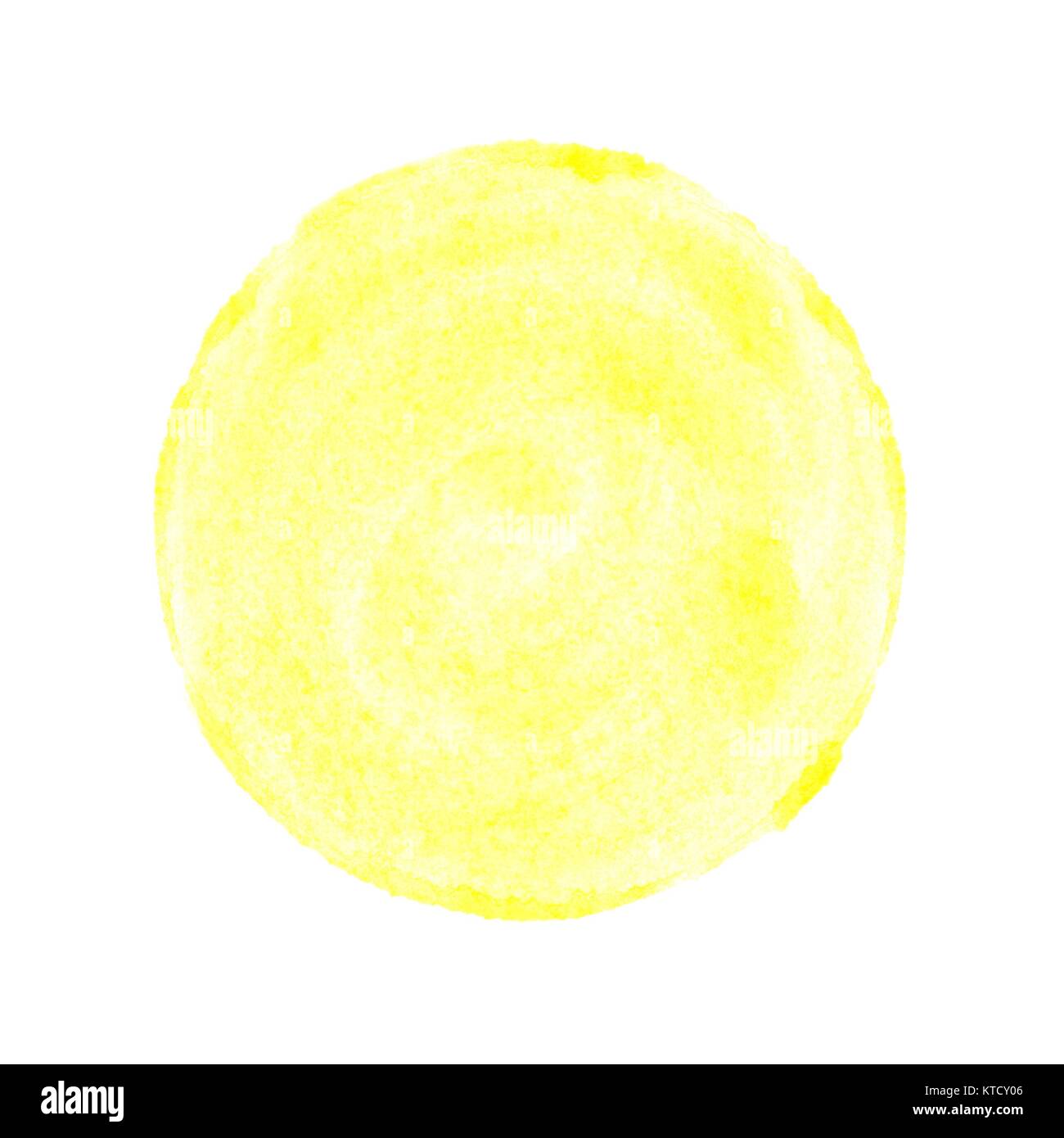 Runder isolierter gelber Kreis aus Wasserfarbe Foto Stock