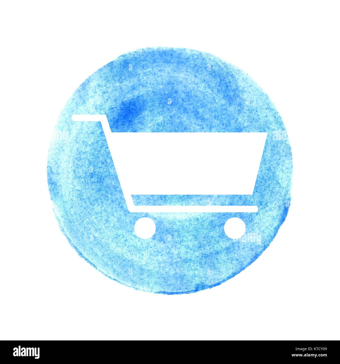 Runder isolierter blauer Kreis aus Wasserfarbe und Shop simbolo Foto Stock