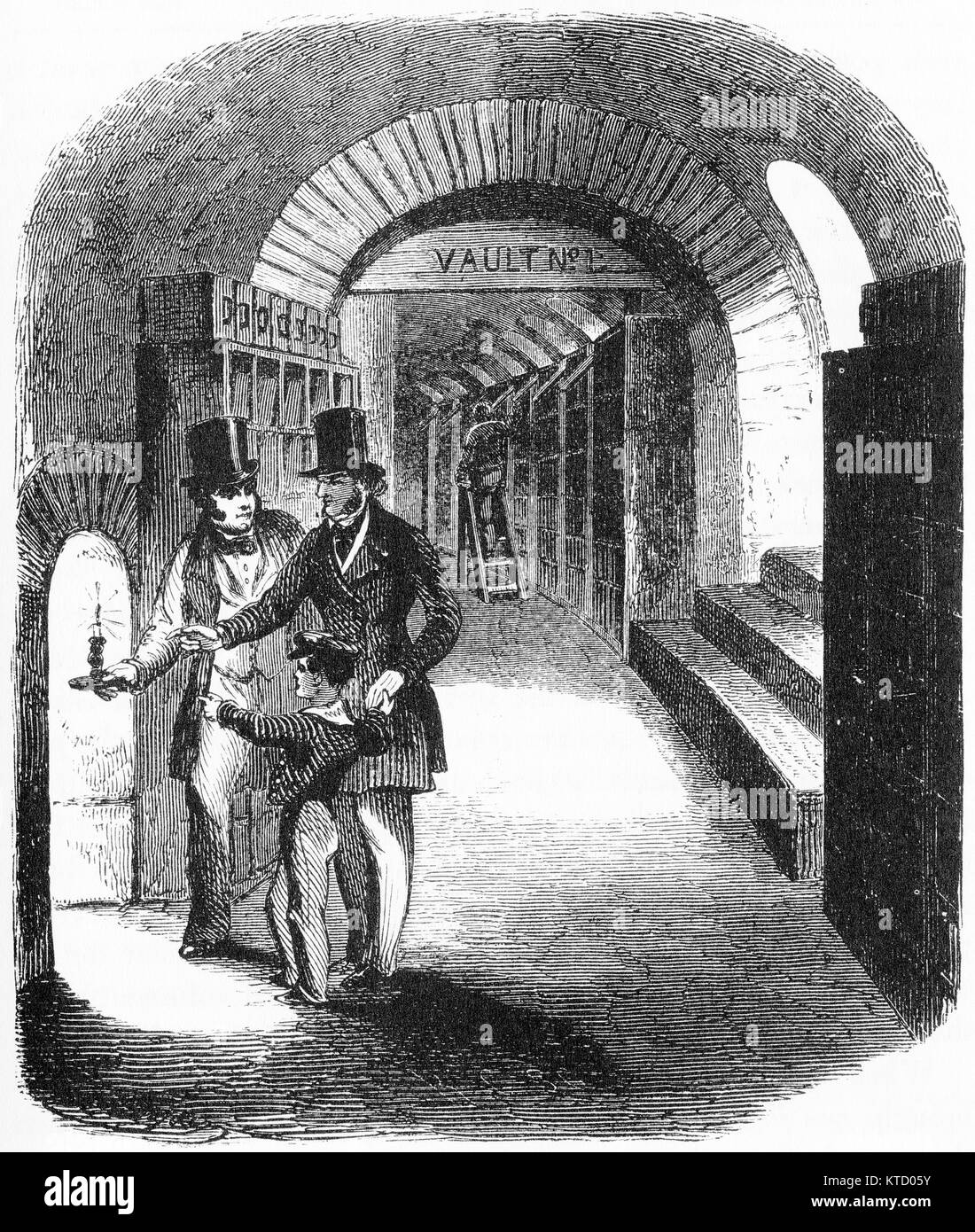 Incisione di storage vault in una società di stampa a New York. Da Harper stabilimento da Jacob Abbott, 1855. Foto Stock