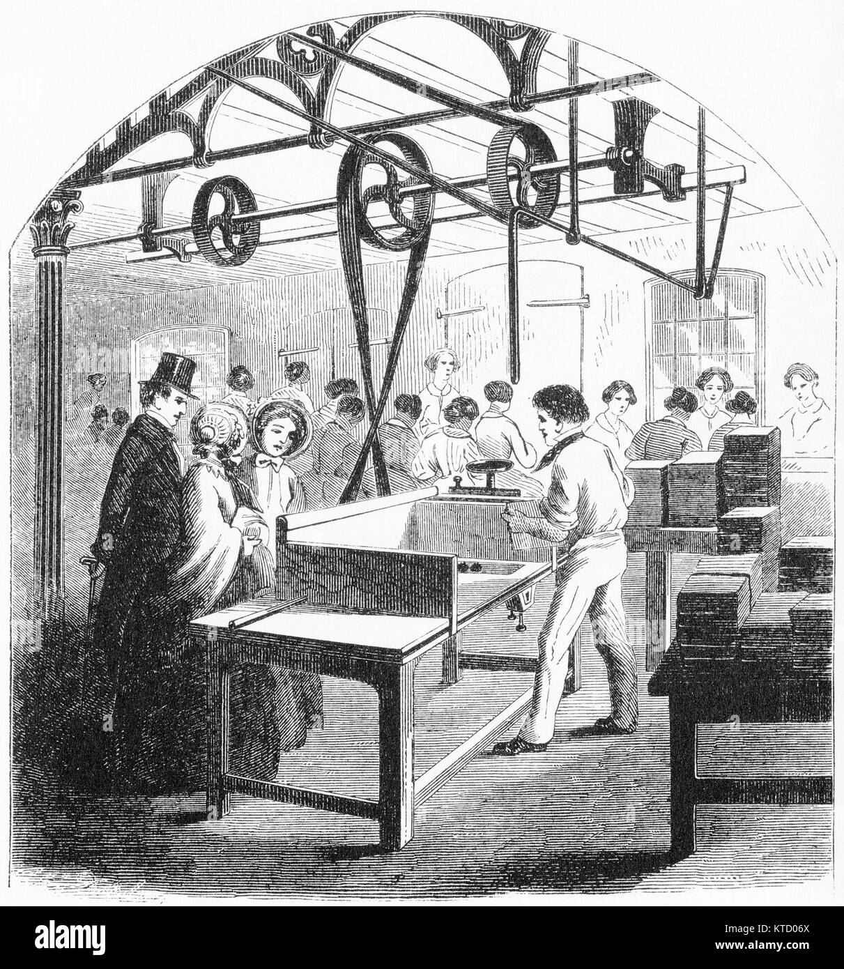 Incisione di segagione camera presso una società di stampa a New York. Da Harper stabilimento da Jacob Abbott, 1855. Foto Stock