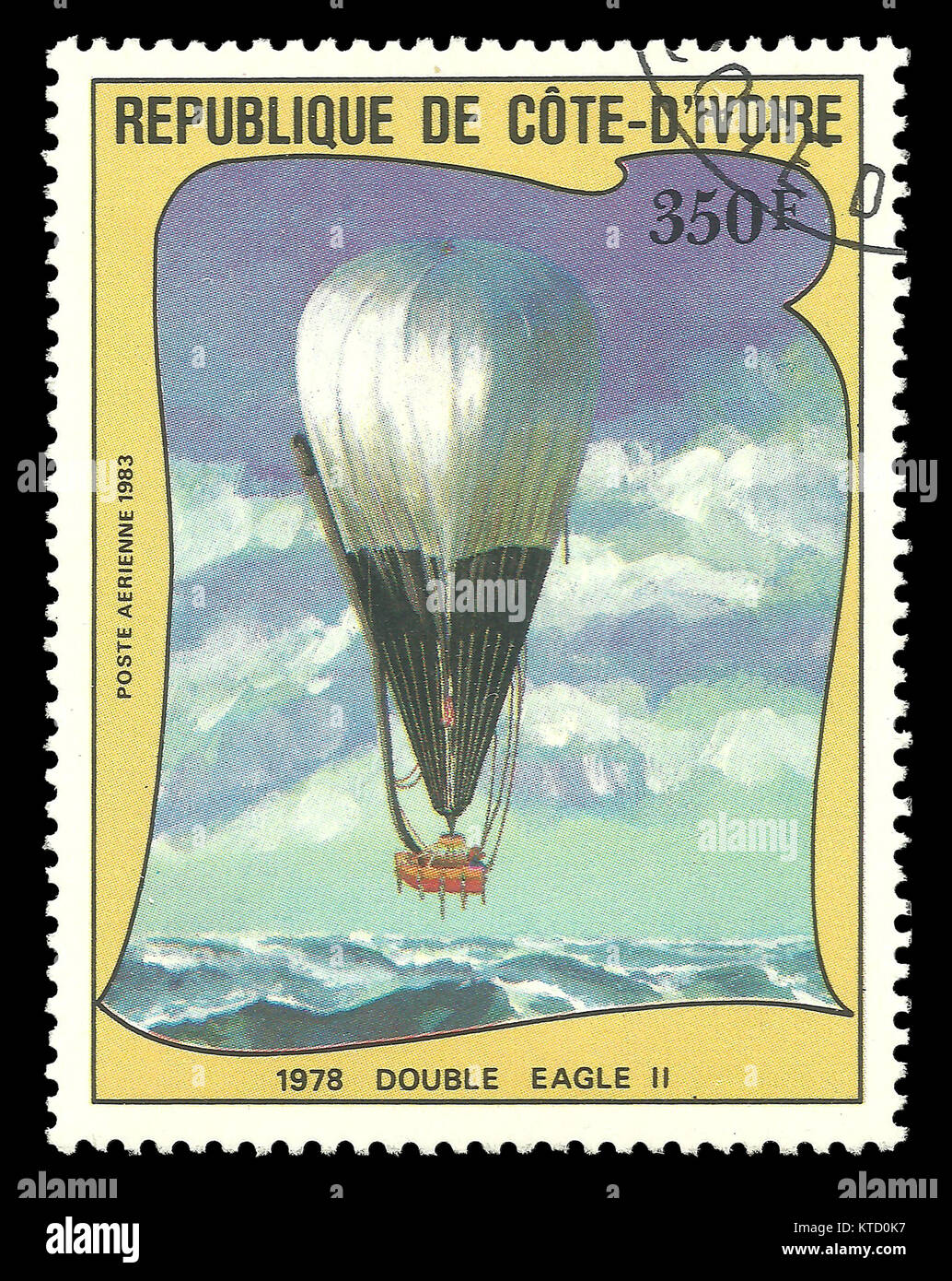 Costa d'Avorio - timbro1983: Edizione di colore sul tema del Bicentenario della prima salita in un palloncino, mostra1978 Double Eagle II Foto Stock