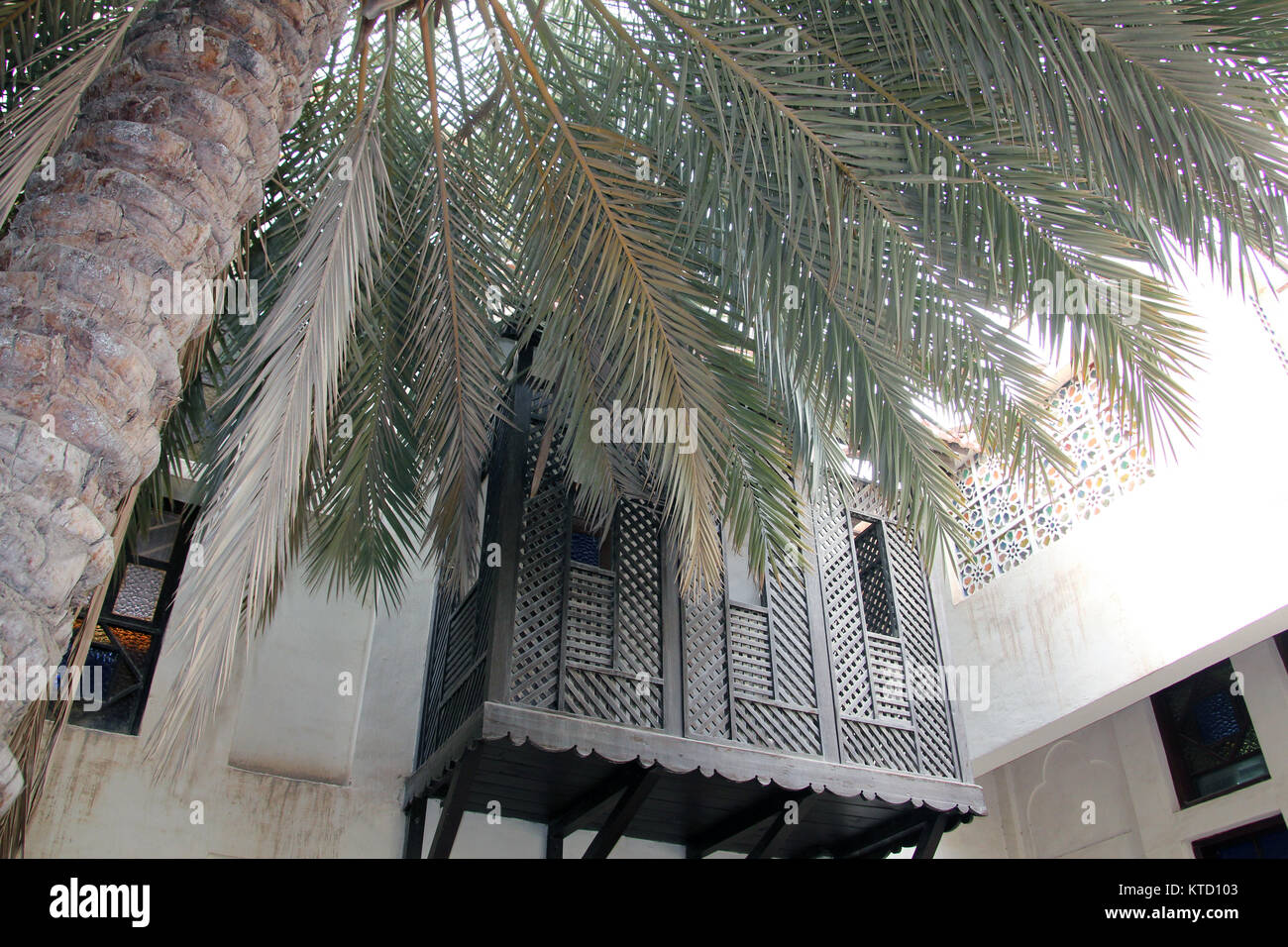 Date albero nel vecchio tradizionale arabo House Foto Stock