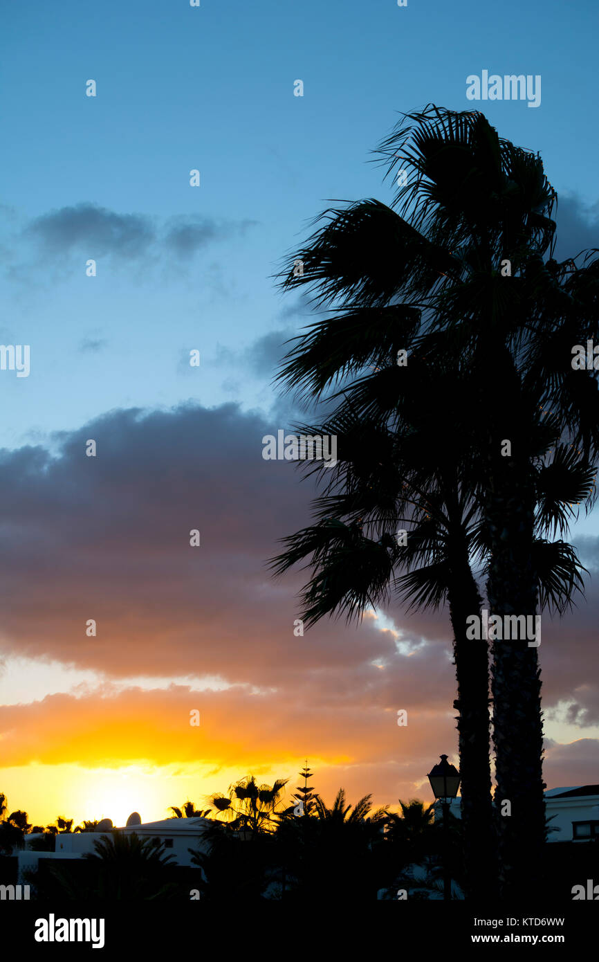 Tramonto a Lanzarote, Isole Canarie, Spagna. Foto Stock