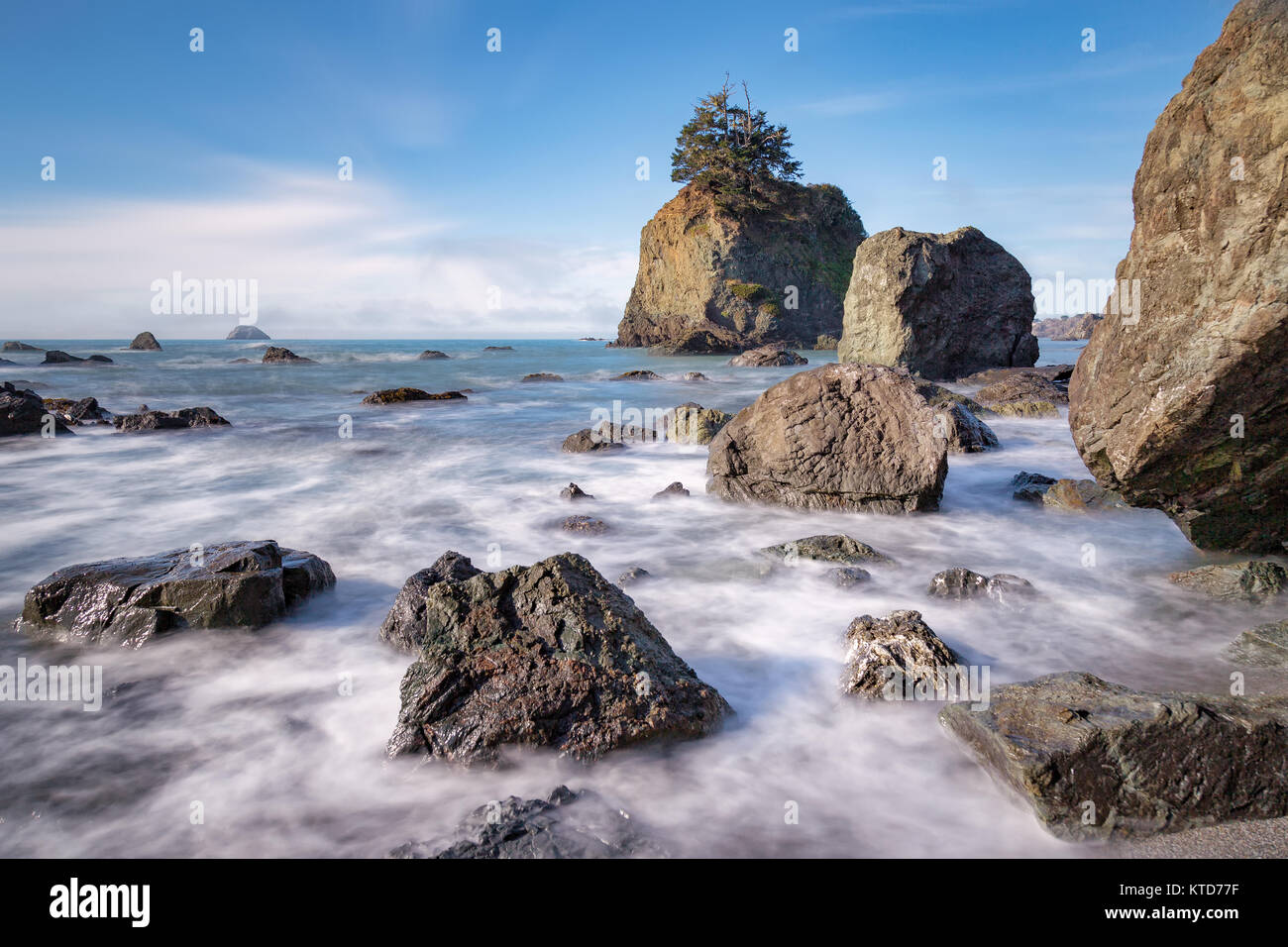 Spiaggia rocciosa e paesaggio, immagine a colori, Pacific Northwest Foto Stock