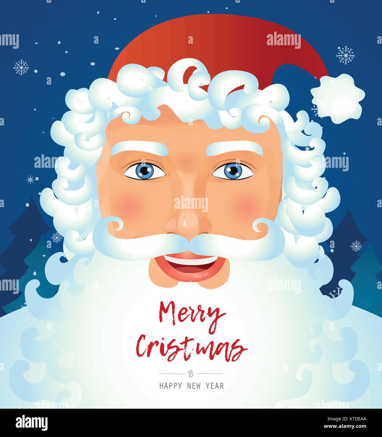 Il vettore classico Babbo Natale faccia sorridente saluto isolati su sfondo bianco illustrazione vettoriale Natale Capodanno Illustrazione Vettoriale