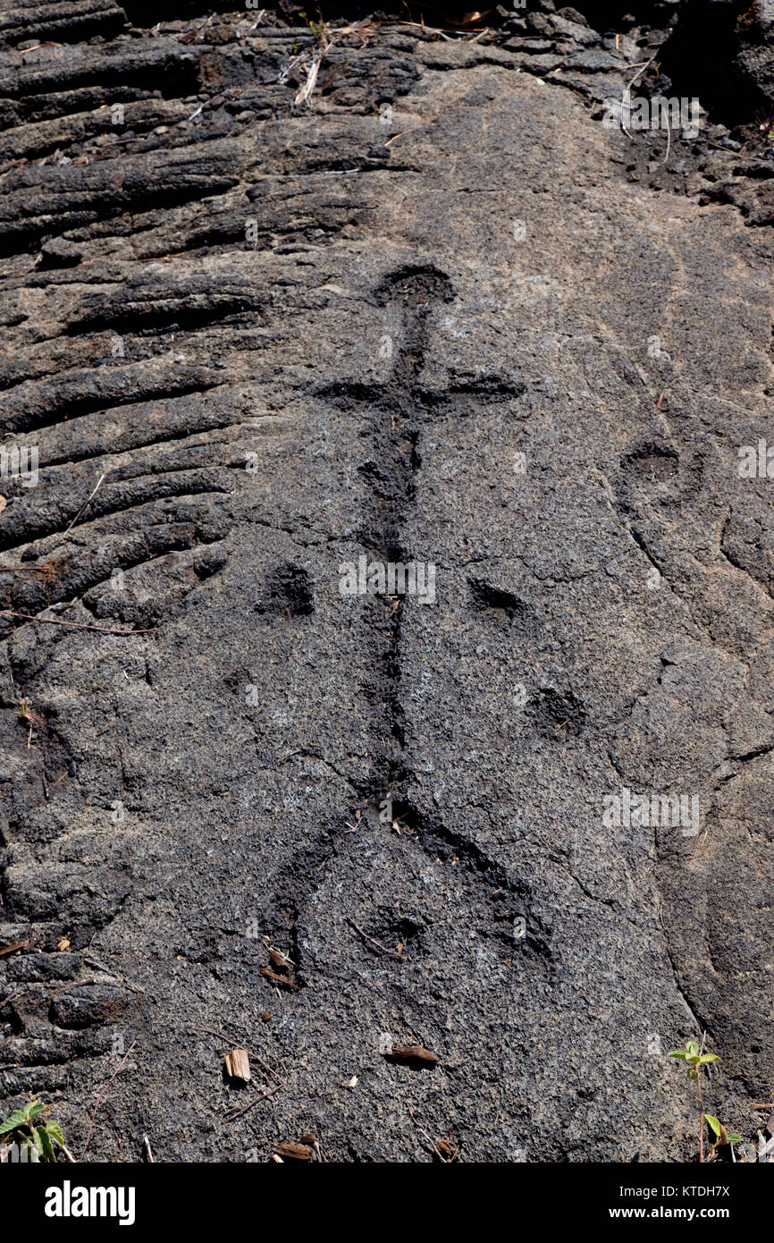 Stati Uniti d'America, Hawaii, Big Island, Hawai'i vulcani del Parco Nazionale, Pu'u Loa Petroglyph Foto Stock