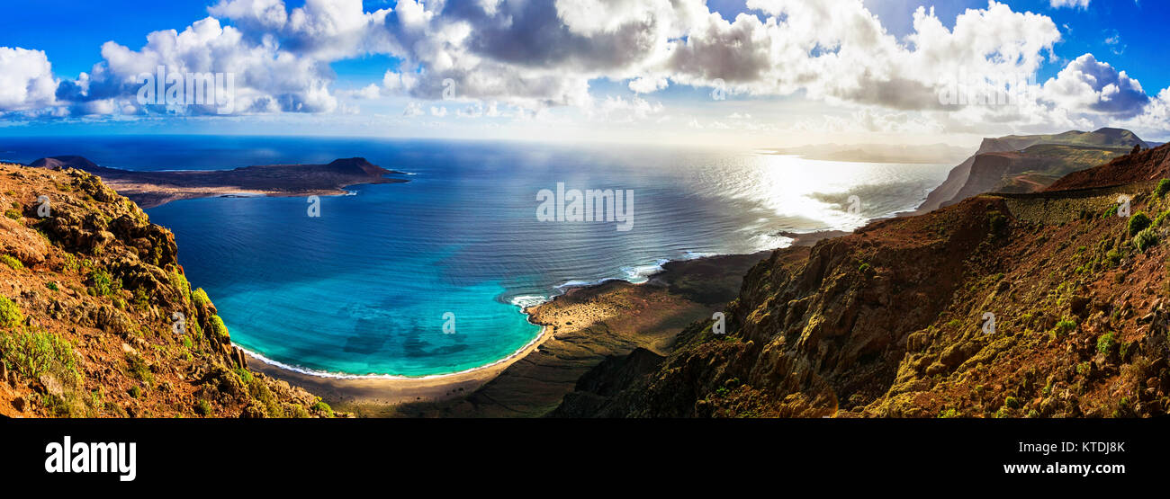 Impressionante paesaggio vulcanico dal Mirador del Rio Lanzarote Island,Spagna. Foto Stock