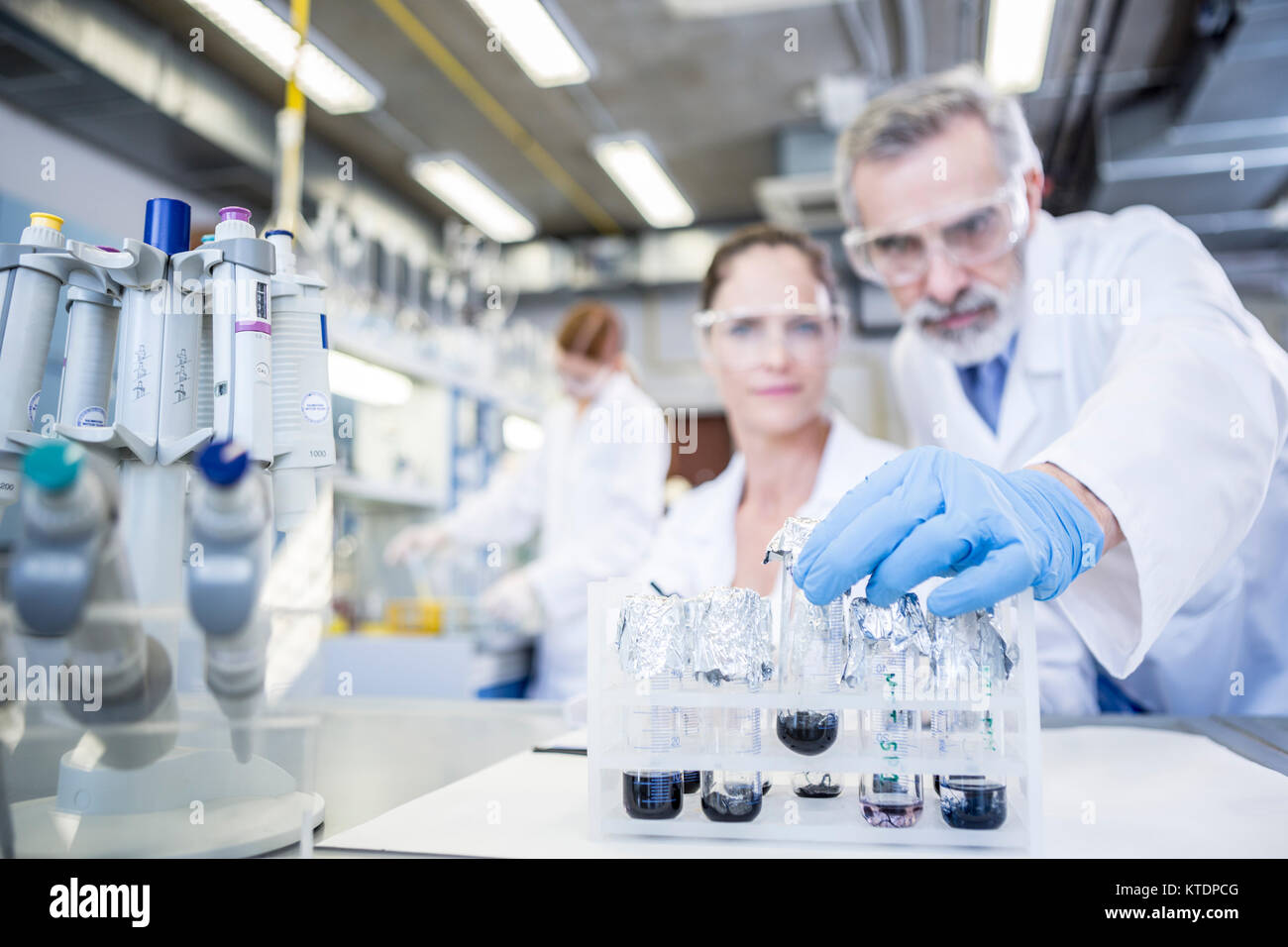 Gli scienziati in laboratorio i campioni di esame Foto Stock
