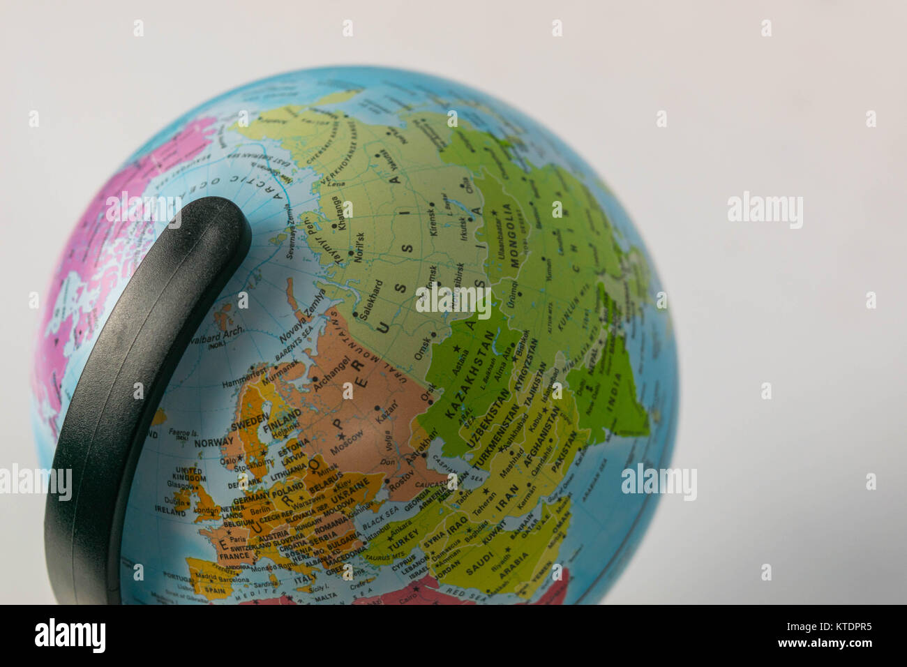 Messa a terra mappa del globo con focus sull'Asia, Russia, Canada, Polo Nord. Foto Stock