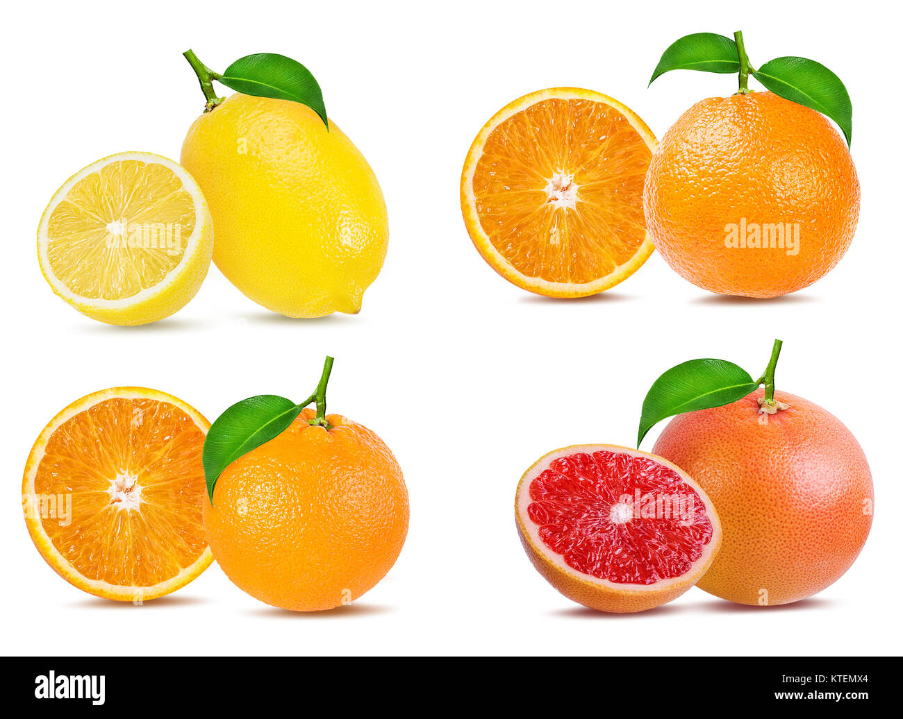 Agrumi Set (arancione, pompelmo, limone) isolati su sfondo bianco. Foto Stock