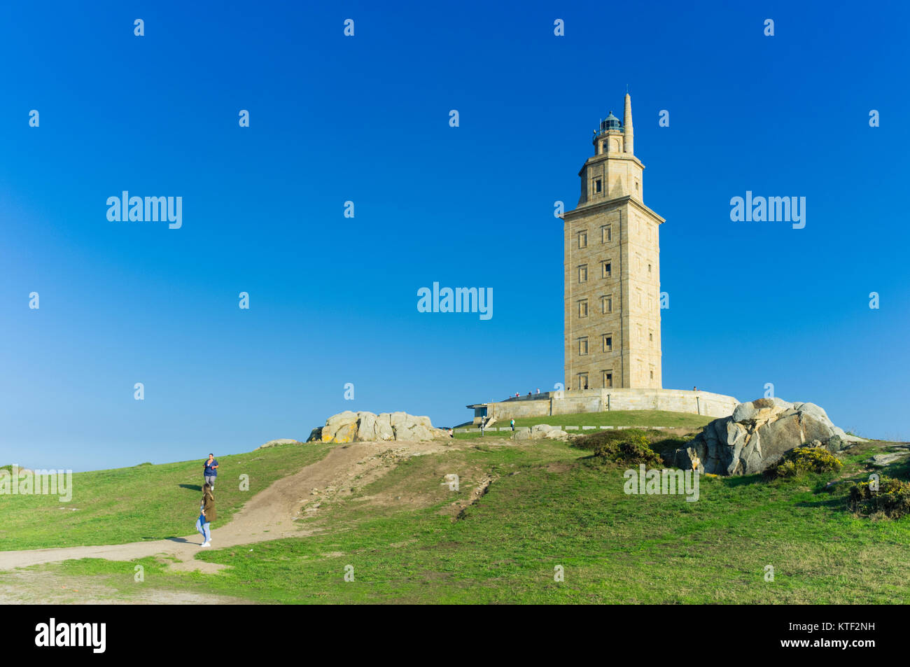Torre di Hercules, faro romano, la città di La Coruña, Galizia, Spagna Foto Stock