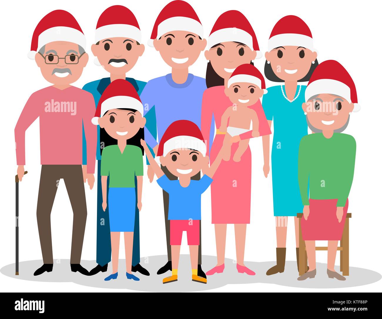 Vector cartoon famiglia felice nel cappuccio di Babbo Natale Illustrazione Vettoriale