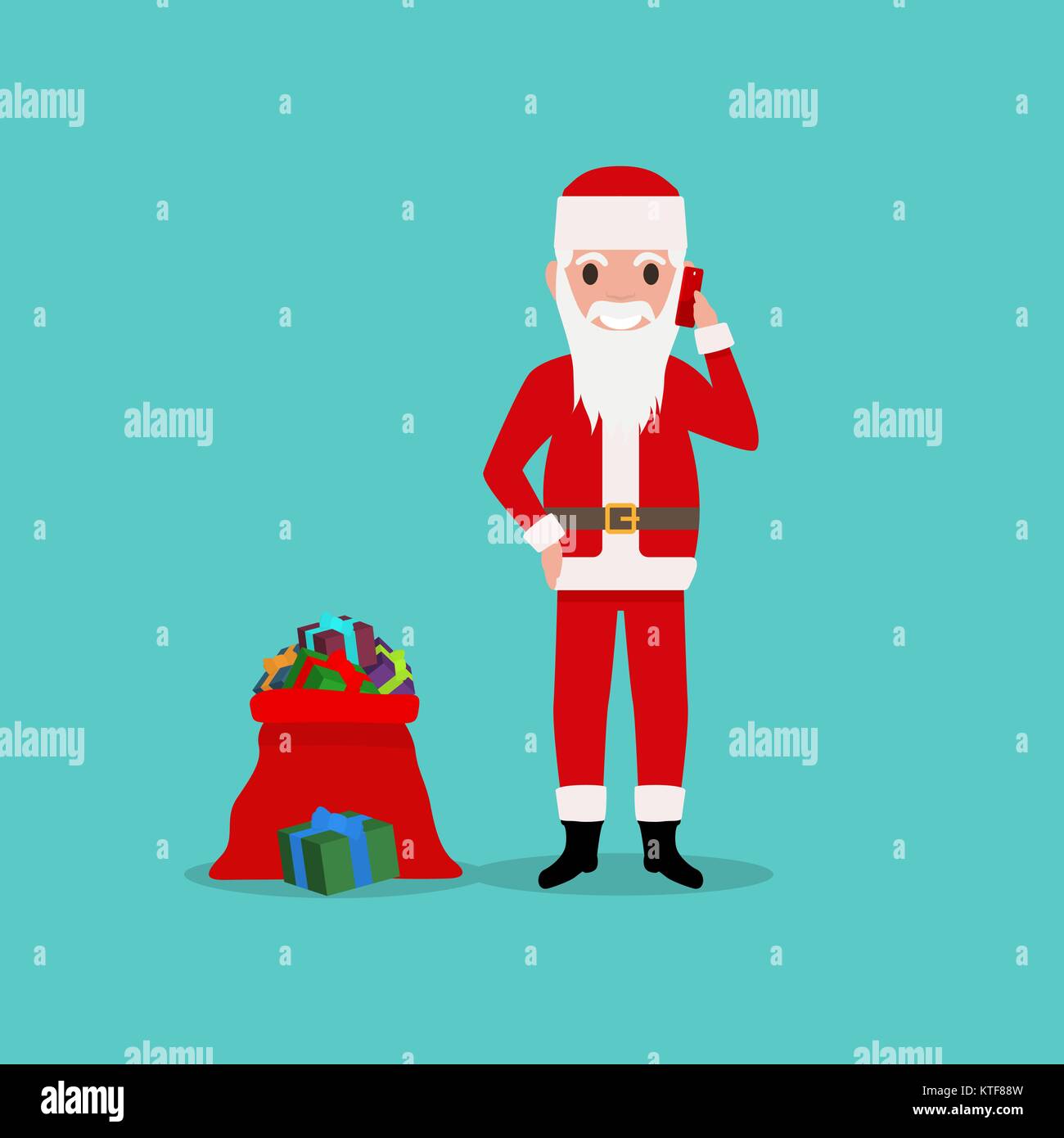 Cartoon Santa Claus parlando al telefono cellulare Illustrazione Vettoriale