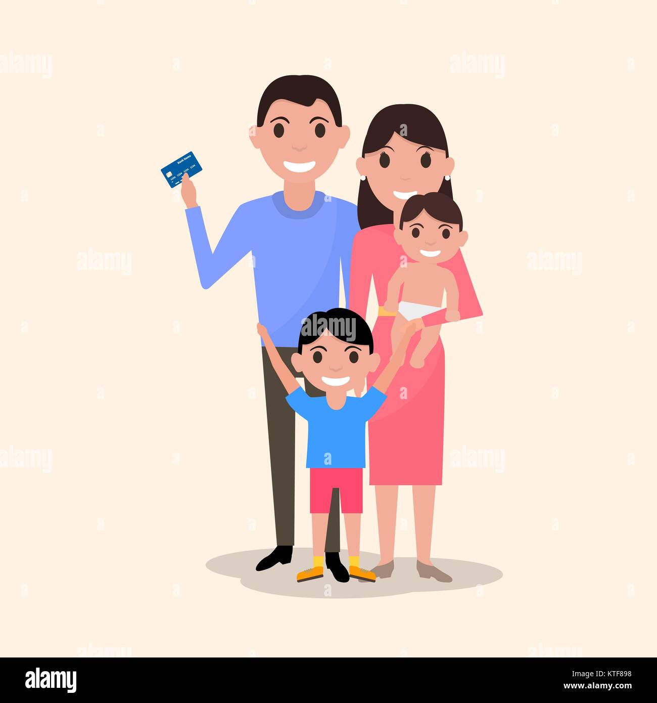 Vector famiglia felice con una plastica carta di credito Illustrazione Vettoriale