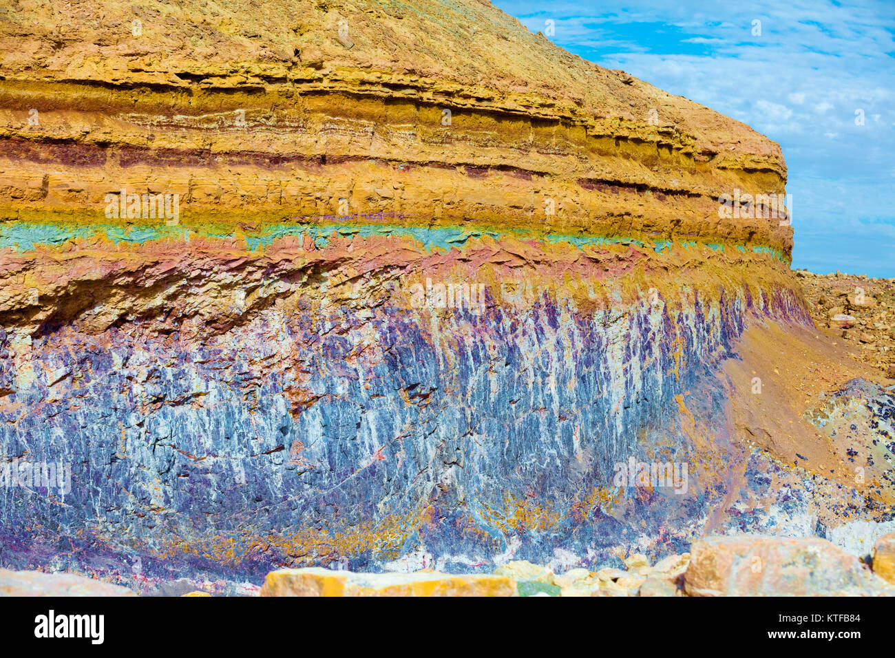 Arenaria bande di colore in Makhtesh Ramon cratere deserto del Negev, Israele Foto Stock