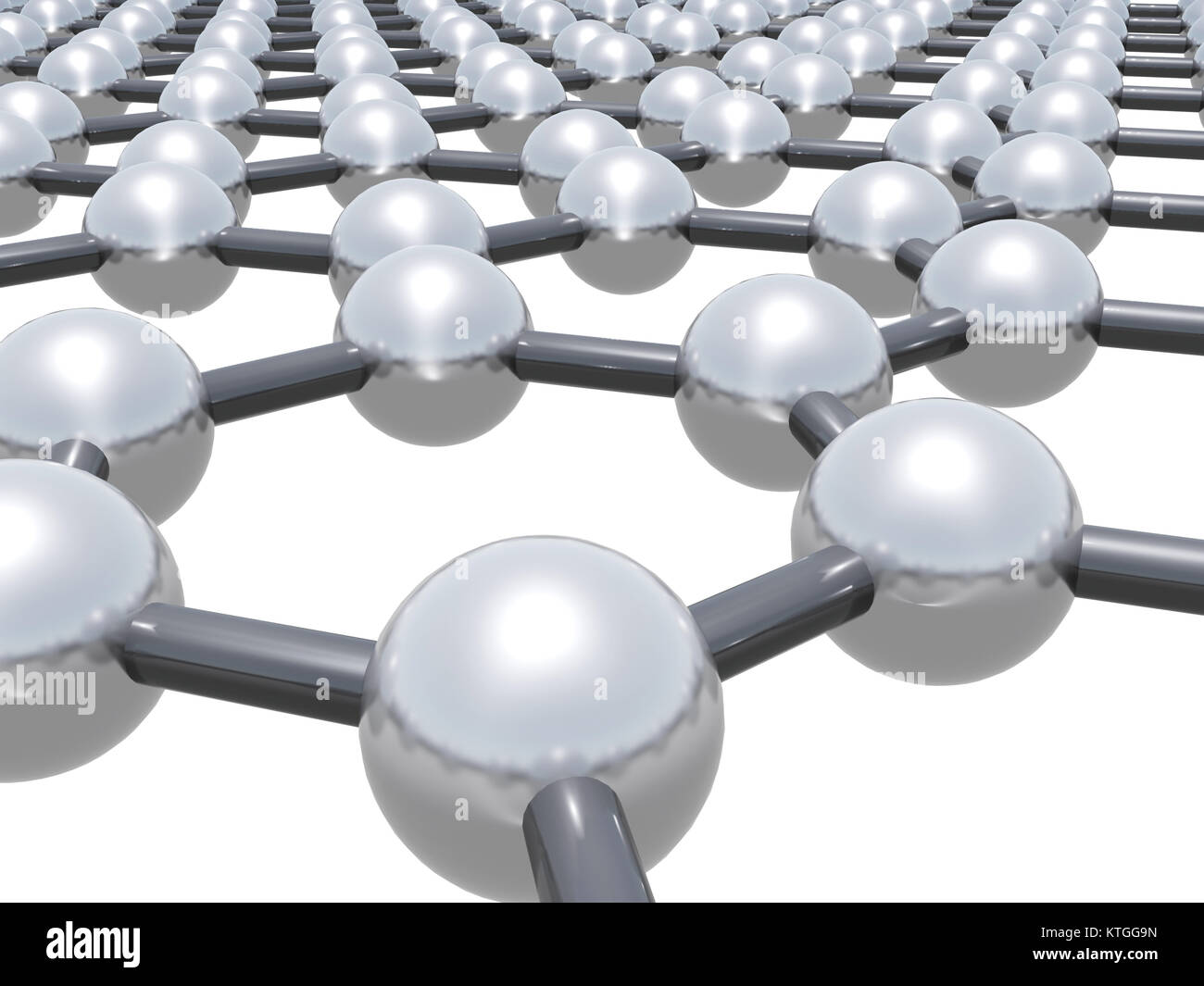 Grafene strato di struttura schematica del modello molecolare. Reticolo esagonale fatta di atomi di carbonio isolata su sfondo bianco. 3d illustrazione Foto Stock