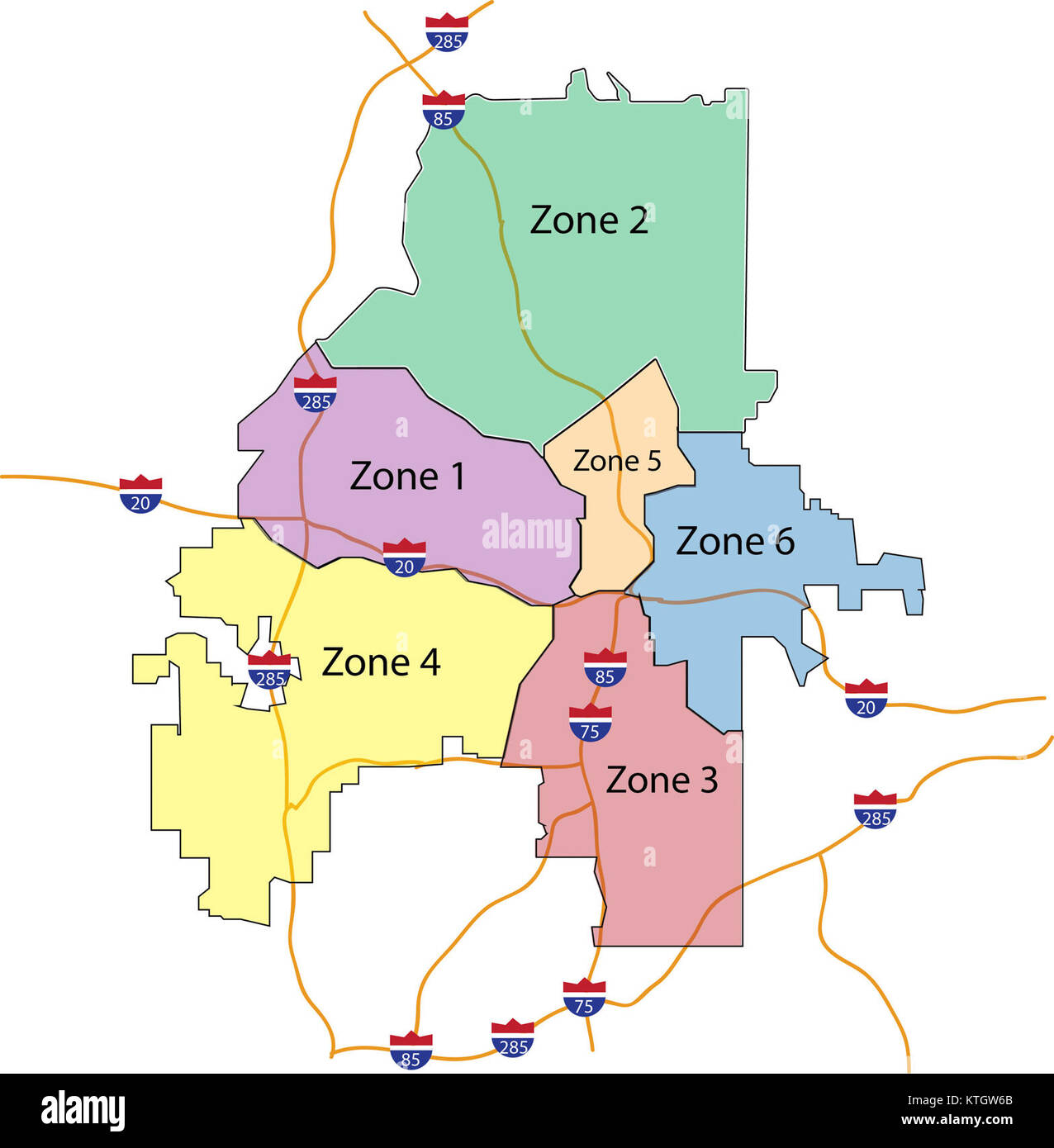 Questa mappa raffigura le zone di polizia di Atlanta, Georgia, a partire dal febbraio 2013. Le zone sono utilizzate per organizzare le pattuglie della polizia e garantire un'efficace applicazione della legge in tutta la città. Foto Stock