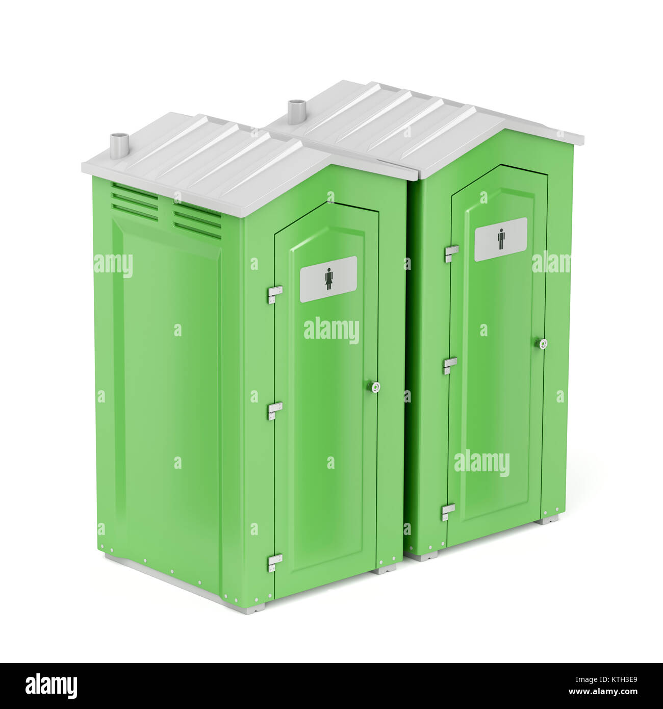 Green portable WC chimici per maschi e femmine su sfondo bianco Foto Stock