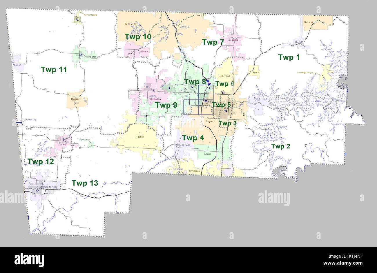 La contea di Benton Arkansas 2010 Township mappa grande Foto Stock
