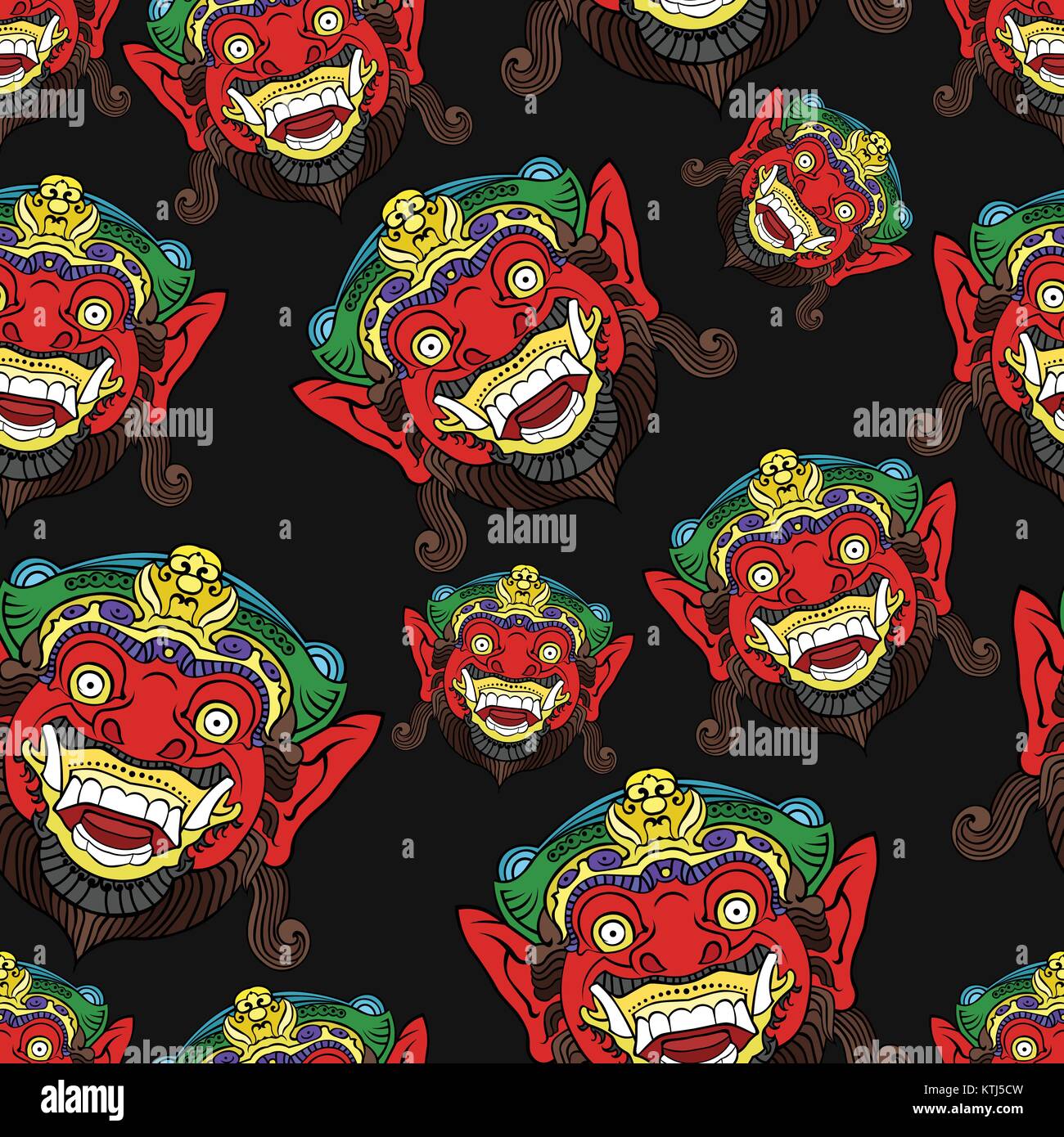 Il tradizionale design Balinese maschera della terribile mitico defender seamless pattern per cartoline o prodotti tessili Illustrazione Vettoriale