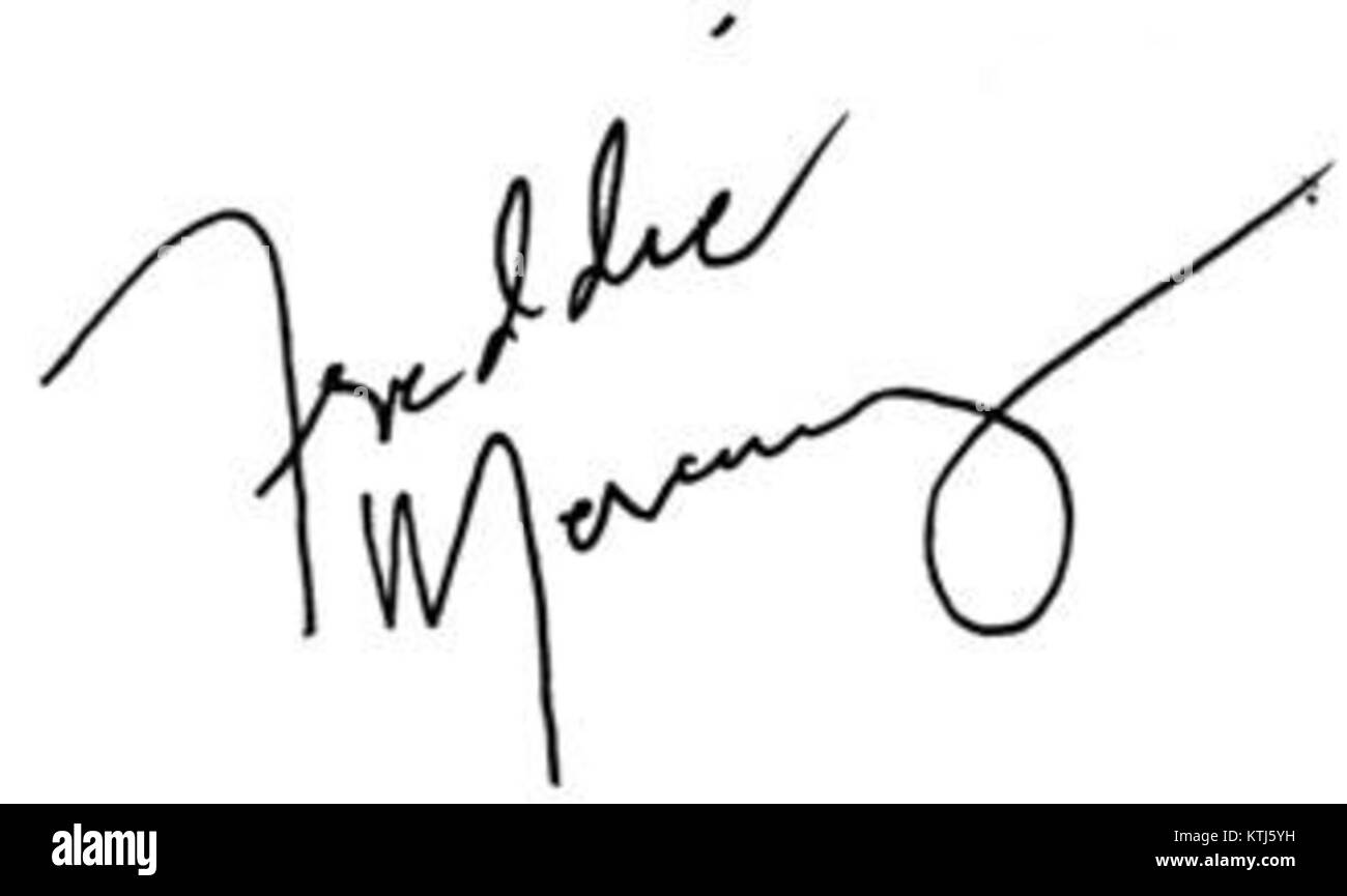 L'autografo di Freddie Mercury, il leggendario cantante dei Queen, è un prezioso oggetto da collezione. La sua firma è molto ricercata dai fan e dai collezionisti di cimeli musicali. Foto Stock