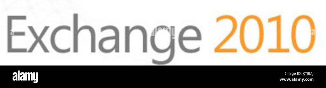 Il logo della versione 2010 di Microsoft Exchange Server, una piattaforma di collaborazione e posta elettronica ampiamente utilizzata. Questa versione ha introdotto molti progressi nella tecnologia di comunicazione per le aziende. Foto Stock