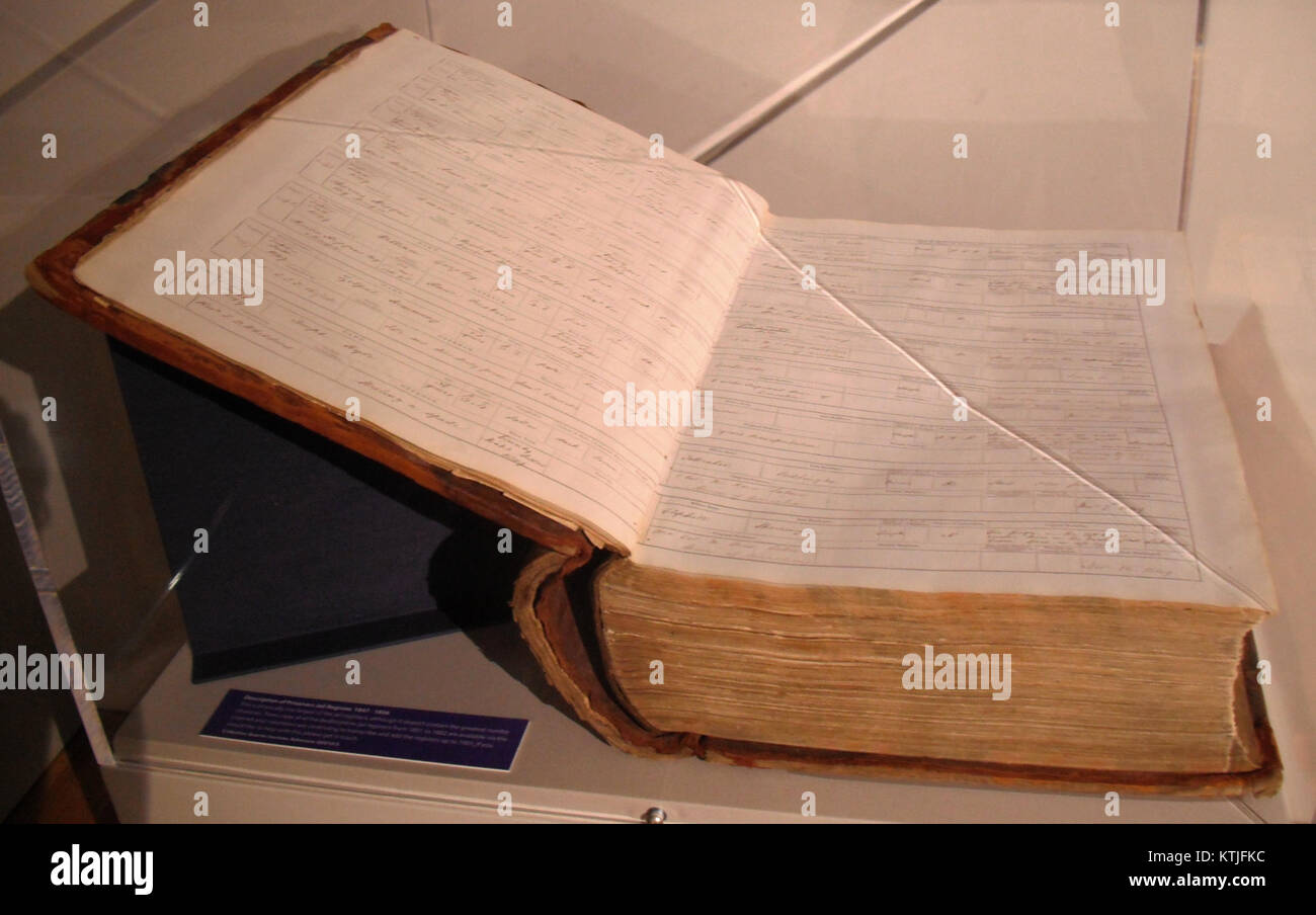 Il Bedford Jail Register è un documento storico che elenca i detenuti e i loro reati, offrendo informazioni sul sistema giudiziario e sulla storia penale della regione. Foto Stock