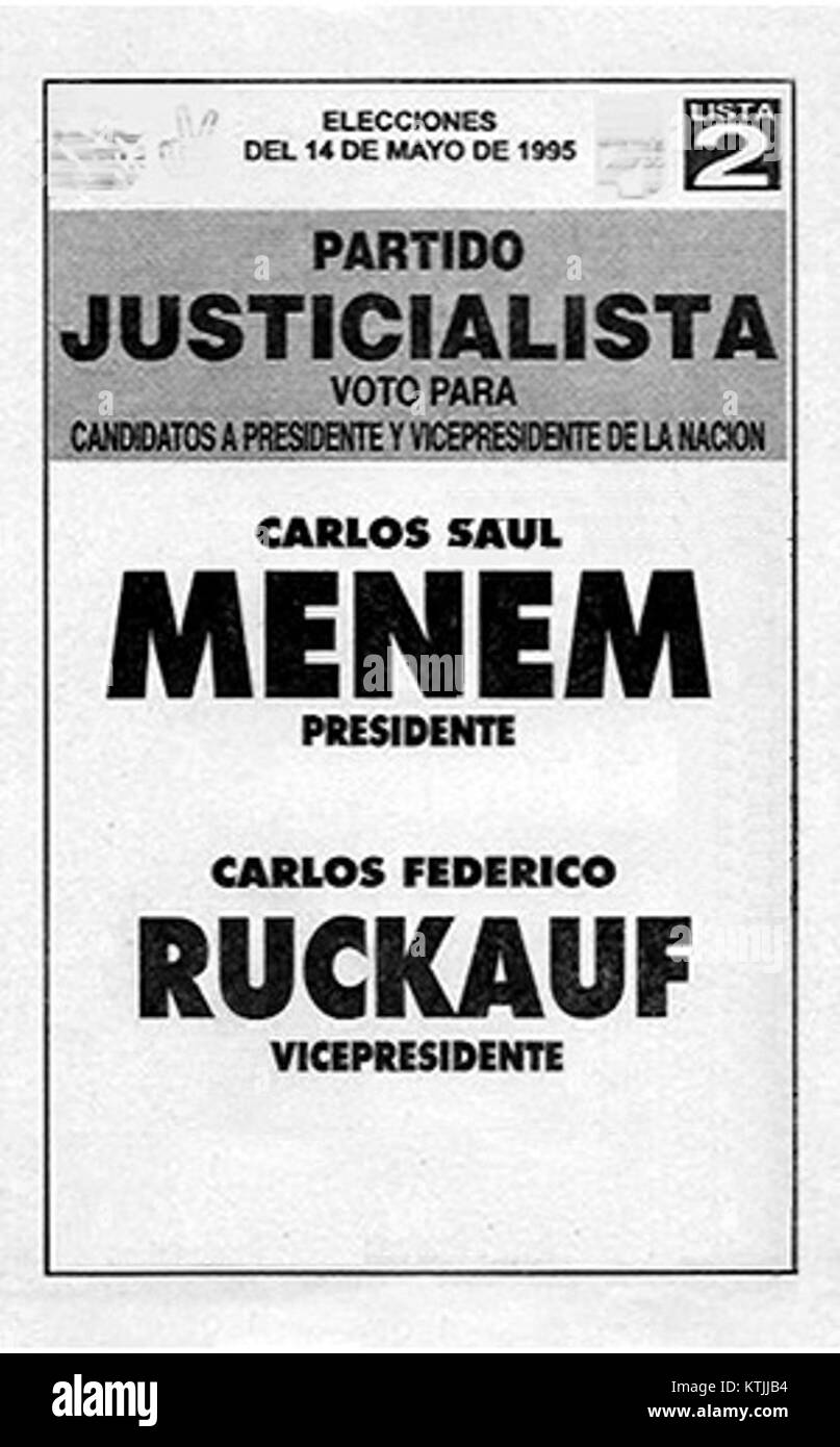 Questa immagine mostra un voto elettorale del 1995 dall'Argentina durante le elezioni presidenziali in cui Carlos Menem è stato rieletto. Il voto fa parte della storia politica del paese, catturando il processo democratico in quel periodo. Foto Stock