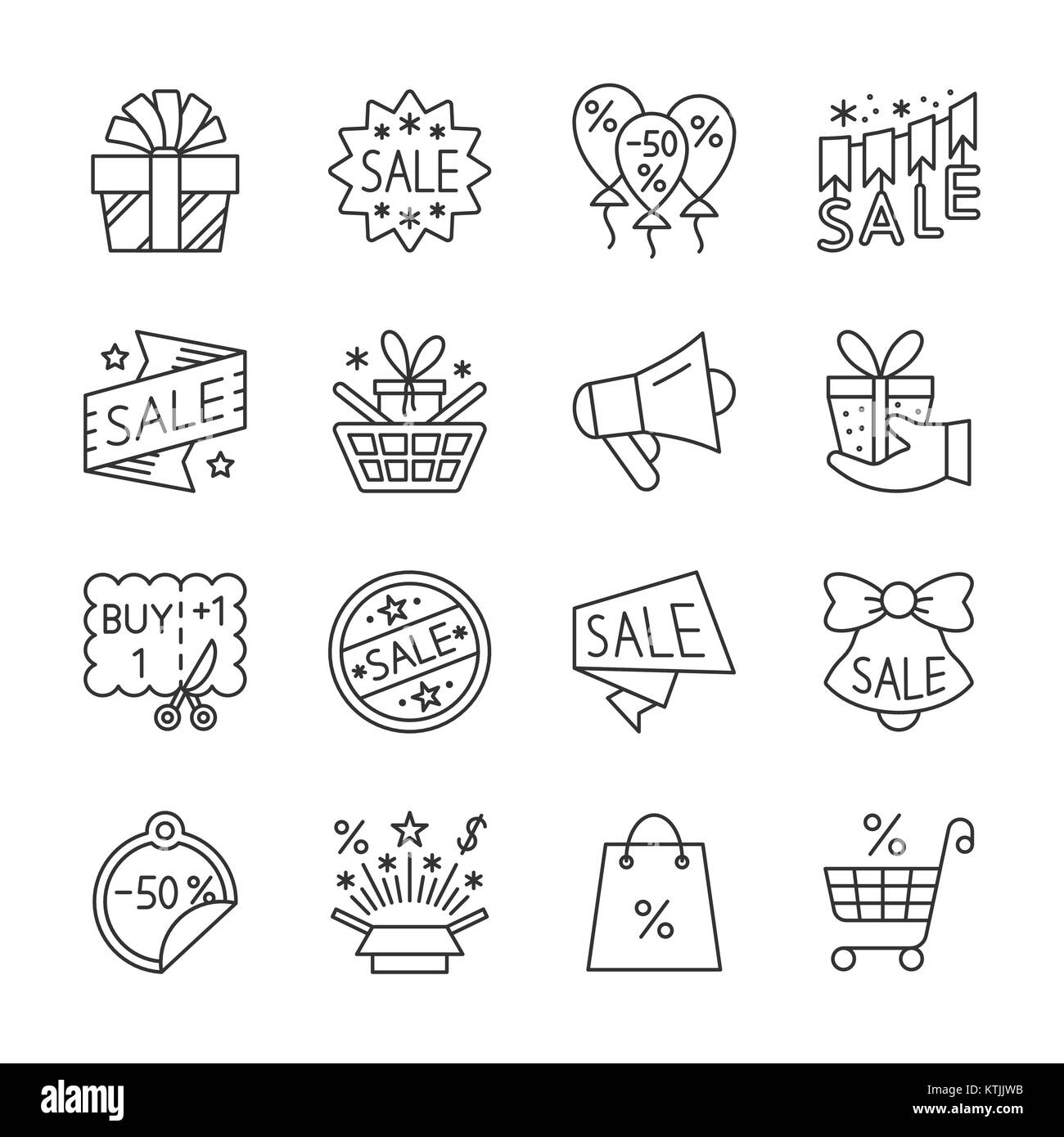 Stagione di vendita linea sottile icon set. Vettore di gioco simbolo lineare pack. Segno di contorno corsa modificabile isolato su bianco. Pittogramma di semplice collezione di oltre grafica Illustrazione Vettoriale