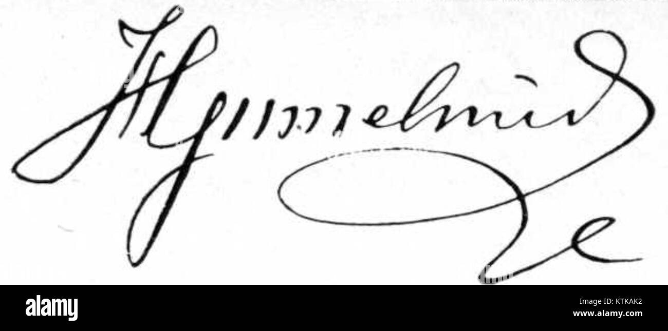 La firma di Hans Hansen Grimelund, un rinomato artista e scultore, mostra il suo stile unico e il suo contributo al mondo dell'arte durante la sua epoca. Foto Stock