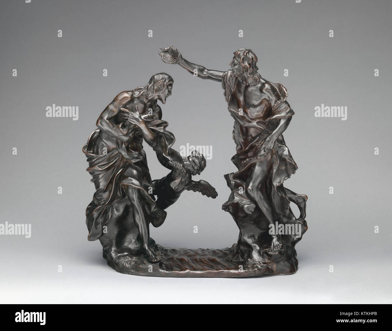 Il "Battesimo di Cristo" è un'iconica opera d'arte religiosa che raffigura il momento del battesimo di Gesù Cristo da parte di Giovanni Battista. Questo pezzo, ospitato al Metropolitan Museum of Art, cattura un momento significativo nella teologia cristiana e nella storia religiosa. Foto Stock