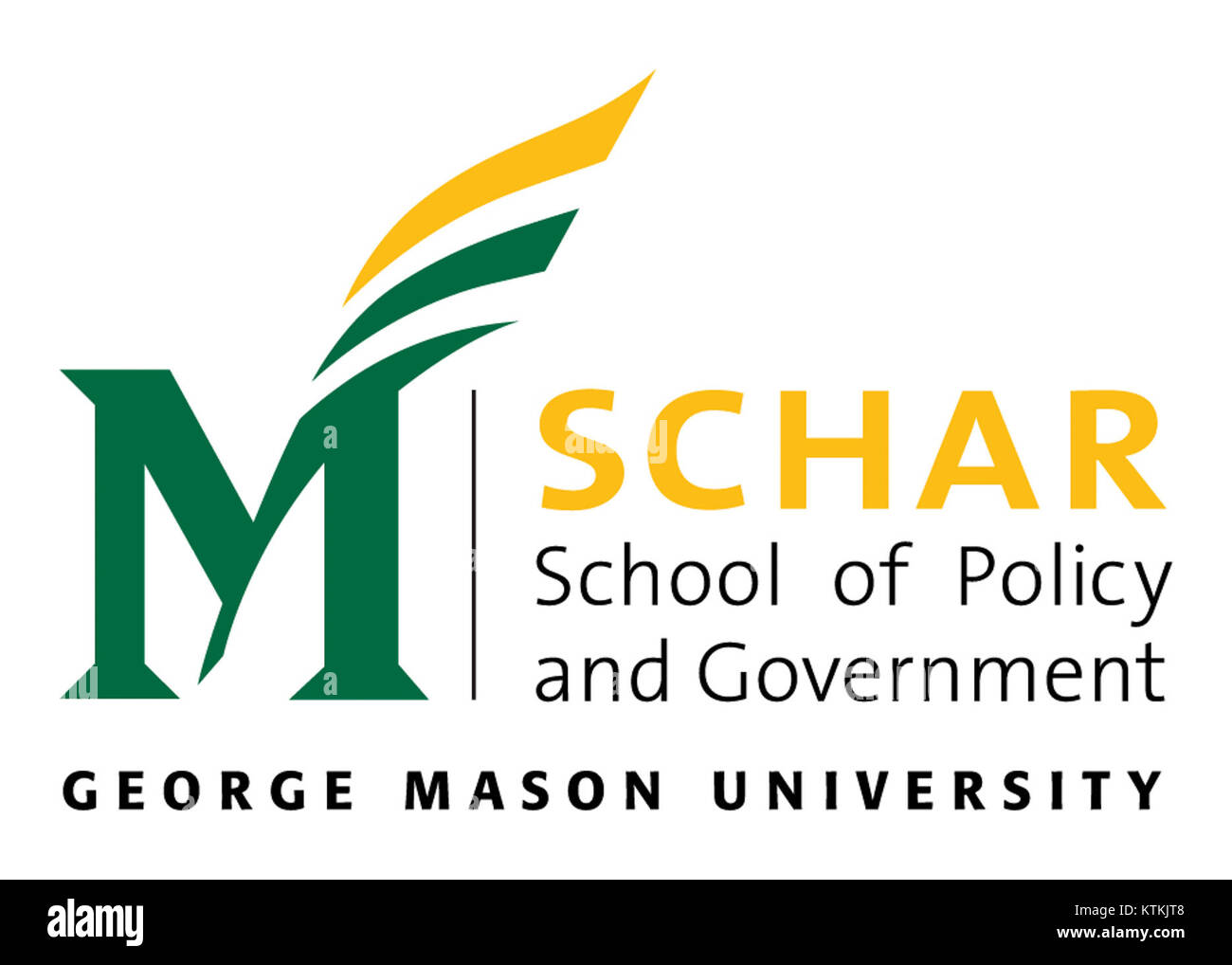Il logo principale GMU, con la combinazione di colori Bluetext, utilizzato dalla George Mason University per il marchio ufficiale e l'identità visiva. Foto Stock