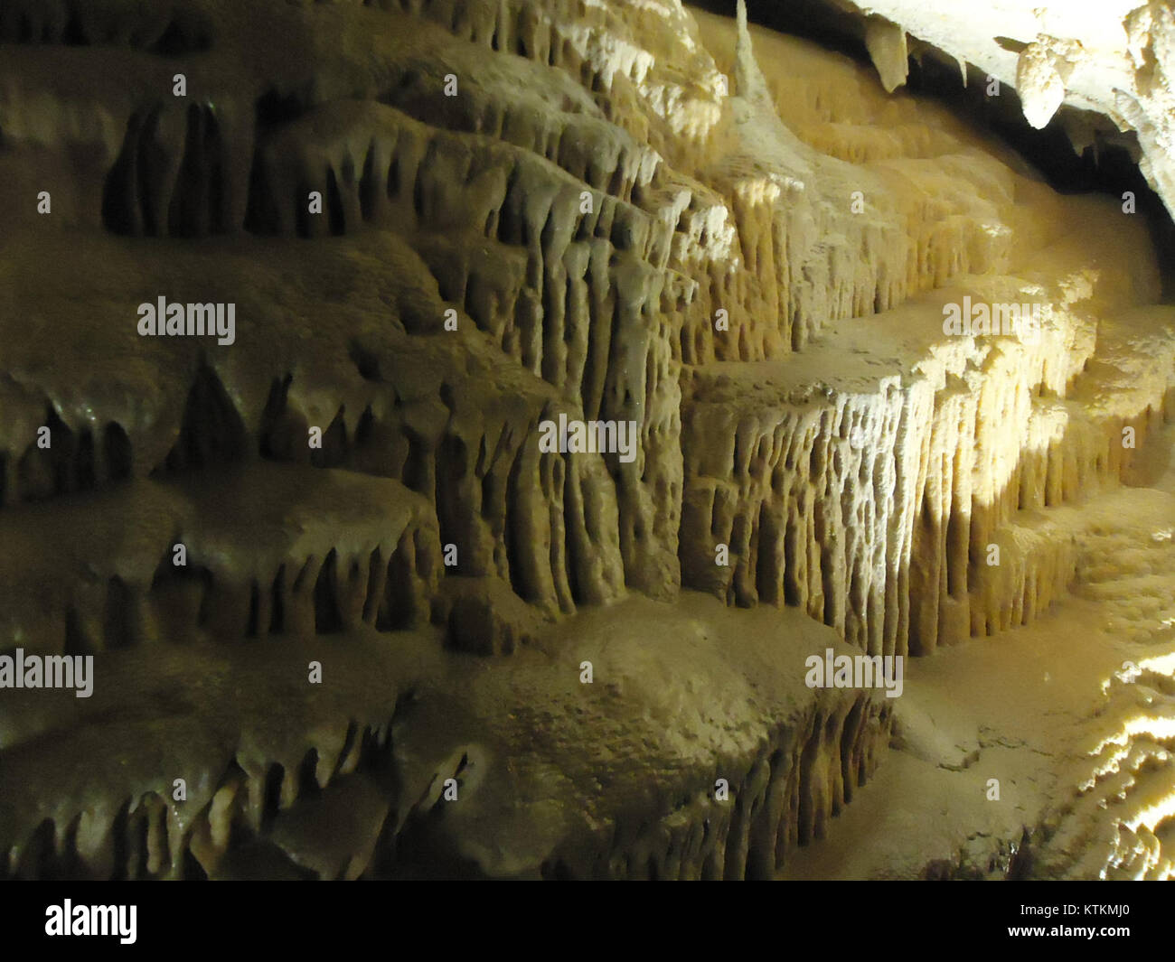 L'immagine numero 215 delle grotte di cristallo delle Bermuda mostra le formazioni calcaree uniche all'interno della grotta. Crystal Caves è una popolare destinazione turistica, conosciuta per le sue incredibili stalattiti, stalagmiti e le limpide piscine sotterranee. Foto Stock