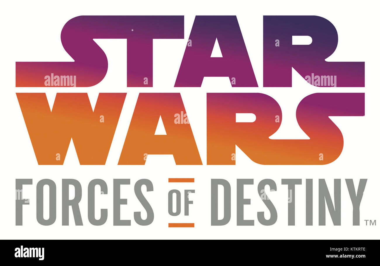 Il logo "Forces of Destiny" è associato a una popolare serie di media, che rappresenta il suo marchio e gli elementi iconici relativi a una trama o universo specifico. Foto Stock