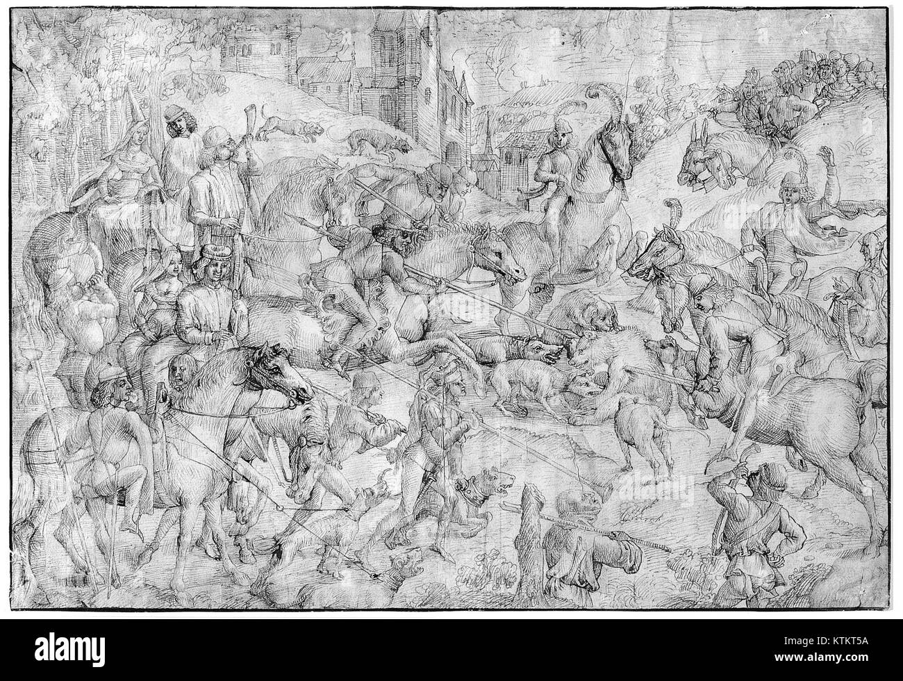 "Bear Hunt MET 1E E1C4R" sembra riferirsi a un oggetto specifico nella collezione del Metropolitan Museum of Art, forse un'opera d'arte raffigurante una caccia all'orso. Ulteriori dettagli riguardanti l'artista, il mezzo e il contesto culturale dell'oggetto non sono specificati. Foto Stock