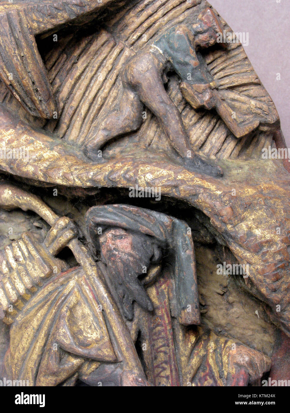 Questo dipinto a soffietto del XVII secolo, "la fuga in Egitto", è un'opera d'arte che raffigura la fuga della Sacra famiglia in Egitto per evitare il massacro di re Erode. L'opera fa parte della collezione del Metropolitan Museum of Art Foto Stock