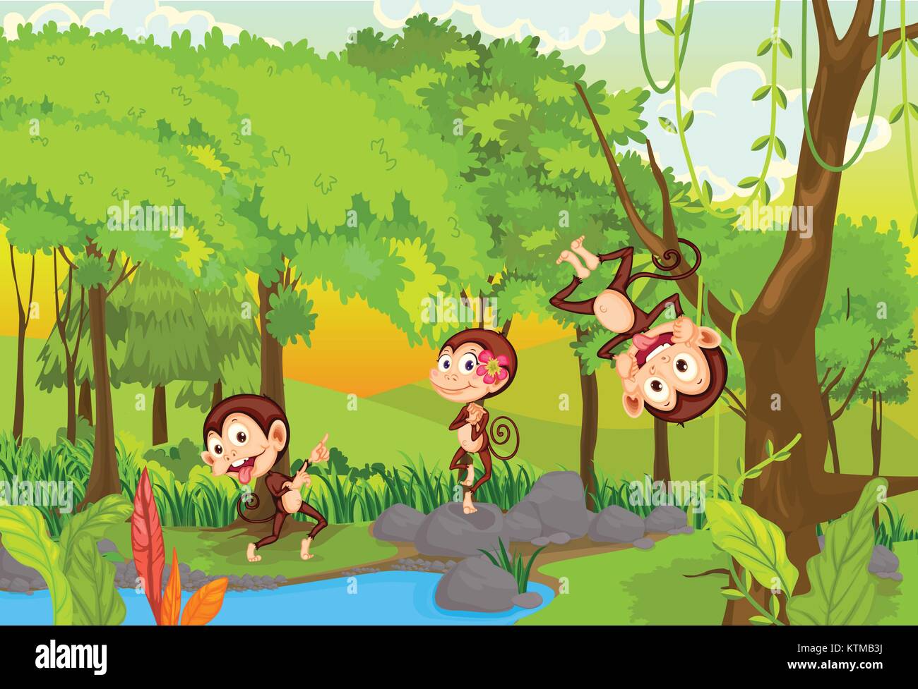 Illustrazione di 3 scimmiette dispettose Illustrazione Vettoriale