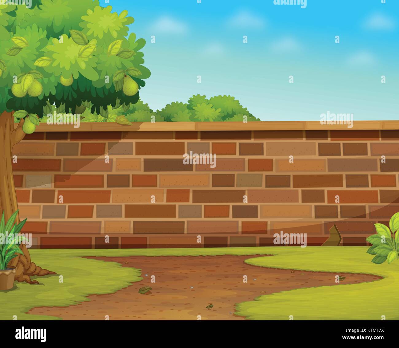 Illustrazione di un muro di mattoni in un giardino Illustrazione Vettoriale Illustrazione di un muro di mattoni in un giardino Illustrazione Vettoriale
