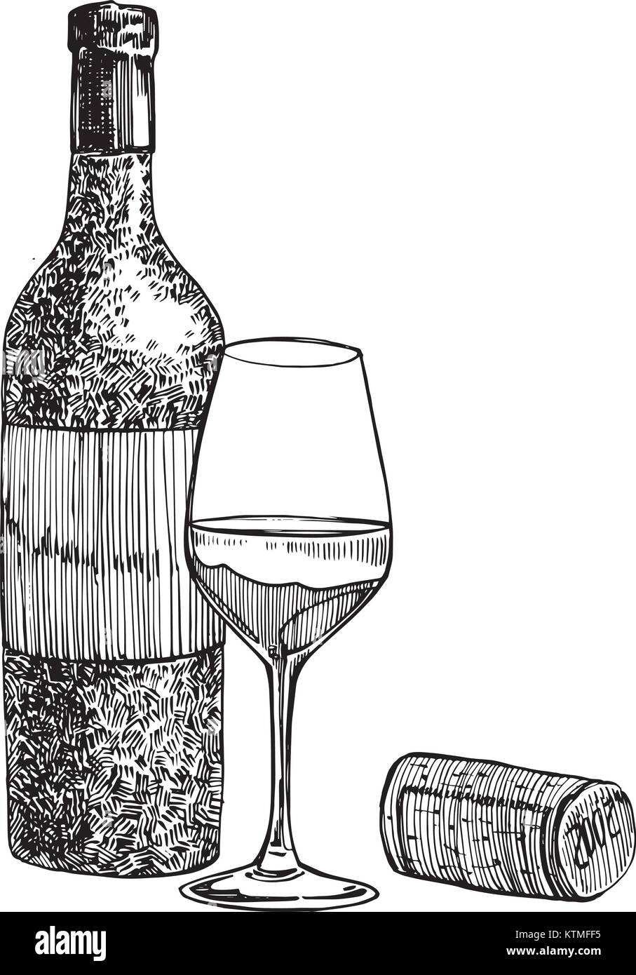 Rosso bottiglia di vino e bicchieri, schizzo stile illustrazione vettore  isolato su sfondo bianco. Realistico disegno a mano. Stile di incisione  illustrazioni Immagine e Vettoriale - Alamy