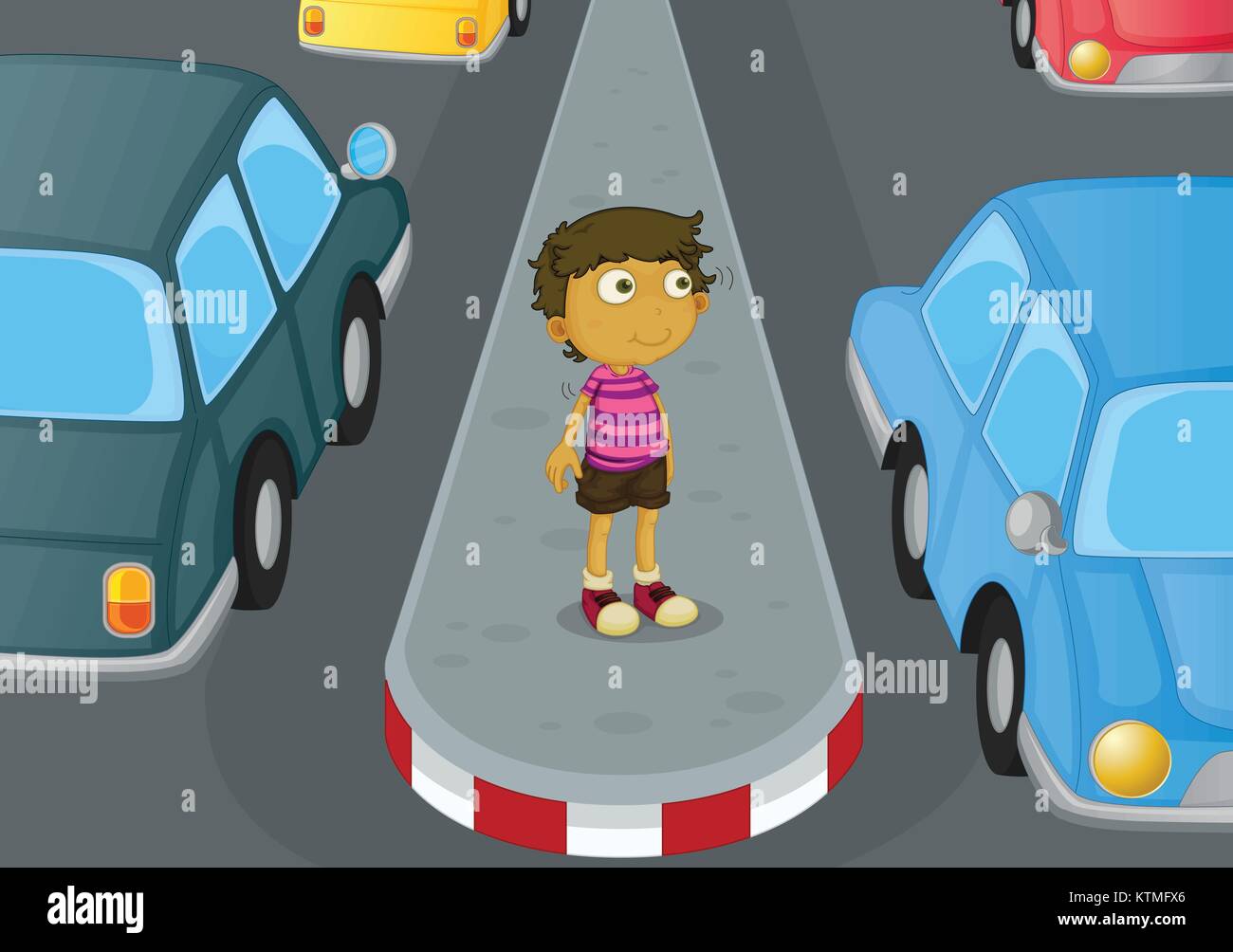 Illustrazione di un ragazzo che attraversa la strada Illustrazione Vettoriale