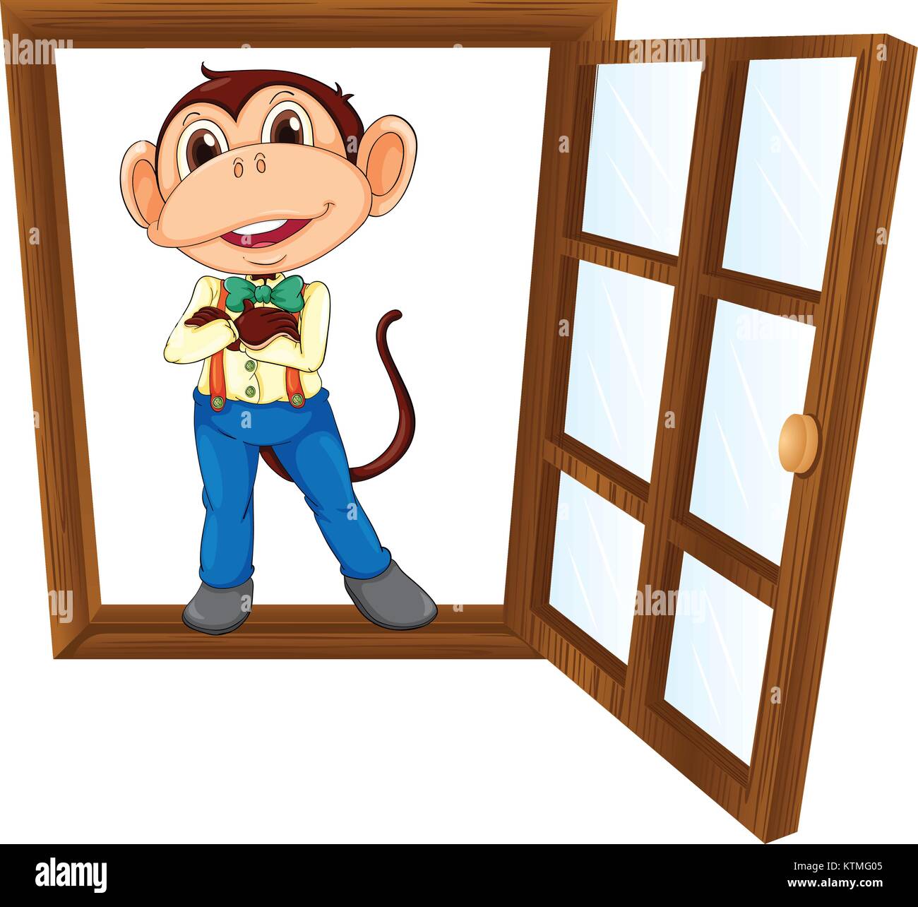 Illustrazione dettagliata di una scimmia in una finestra Illustrazione Vettoriale