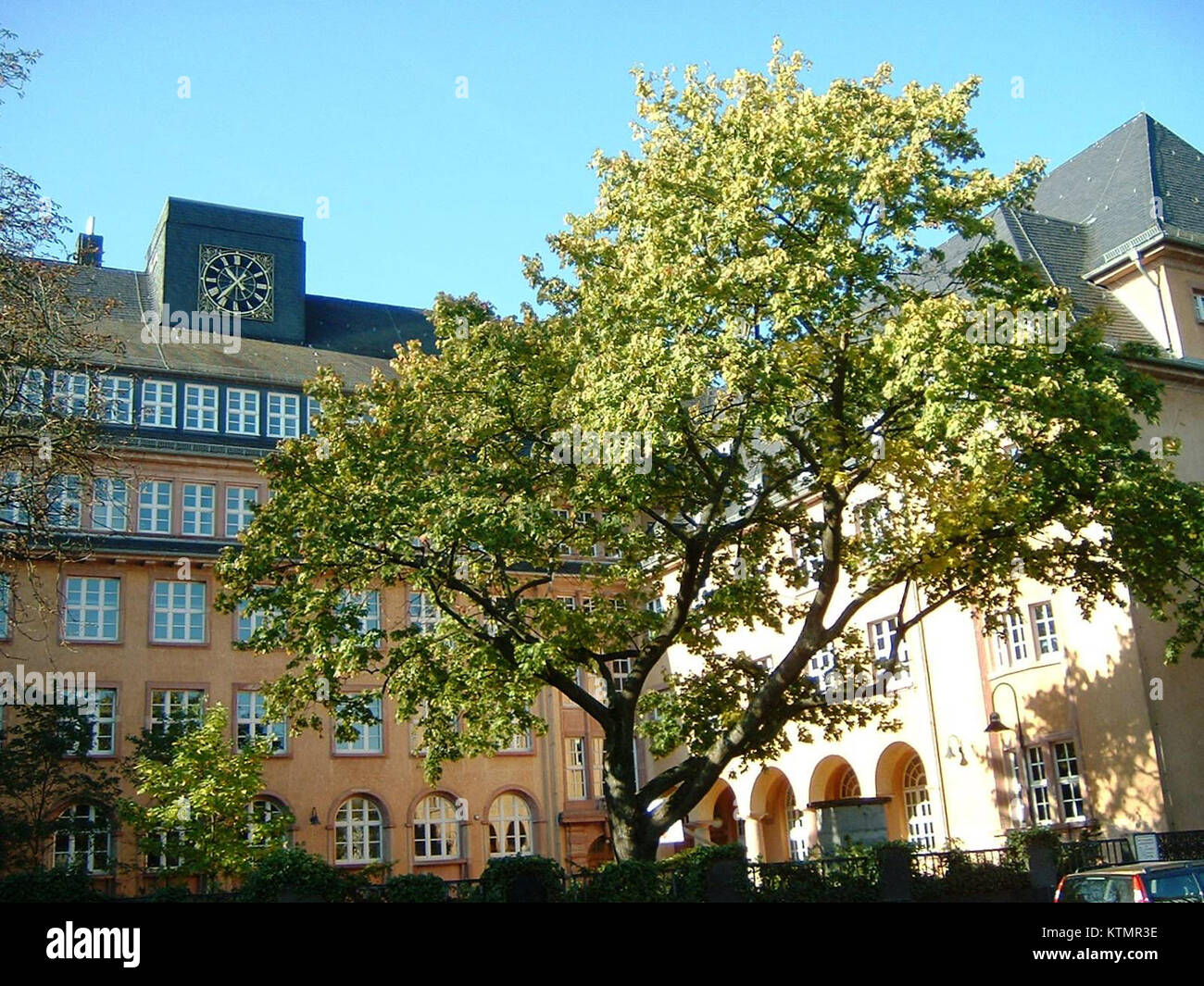 La Beckmann School, un'istituzione ben consolidata, è presente in questa fotografia, nota per il suo ruolo educativo e il contributo alla crescita e allo sviluppo della comunità locale. Foto Stock