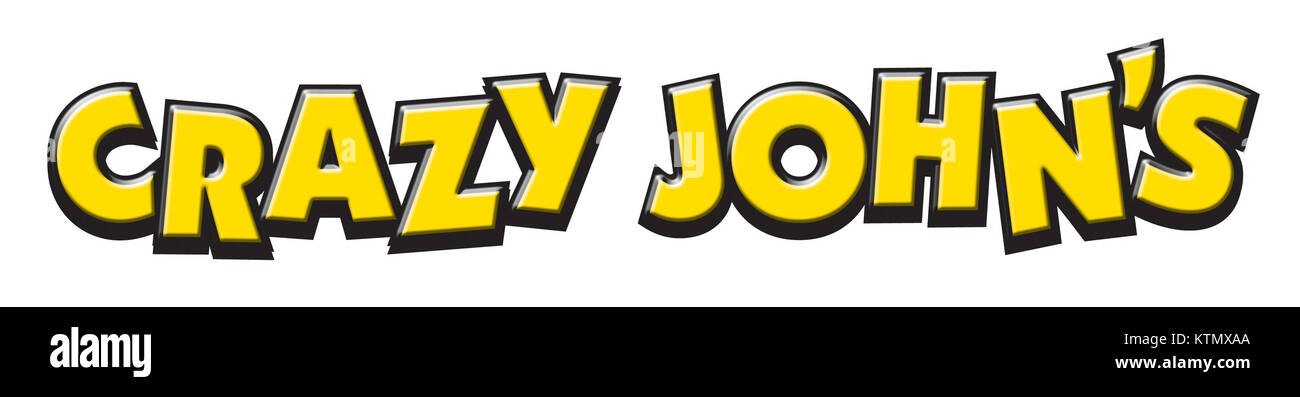 Crazy John's è un nome popolare, che si riferisce probabilmente a un'azienda, un ristorante o un luogo di intrattenimento. Il titolo può indicare un istituto locale noto per il suo marchio o carattere distintivo. Foto Stock