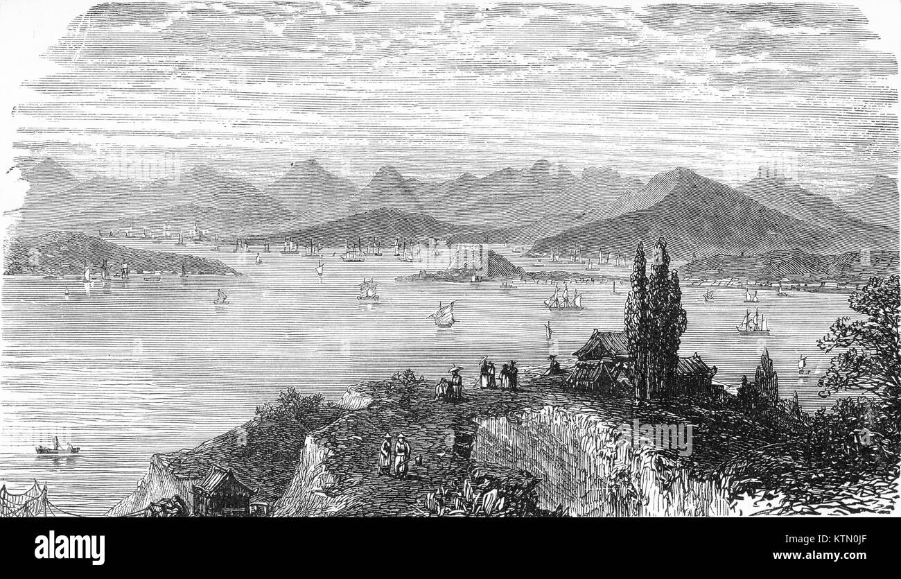 Incisione del Porto di Hong Kong, probabilmente nei primi anni del Novecento. Da un'incisione originale in notevoli avventure dalla vita reale, circa 1910 Foto Stock